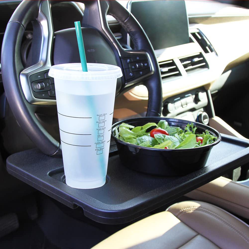 Limitless RoadWarrior 2-in-1 Car Food Tray & Steering Wheel Desk - Portable Laptop Stand, Tablet Holder & Dining Tray for Commuters, Truck Drivers & Road Trips (Black)