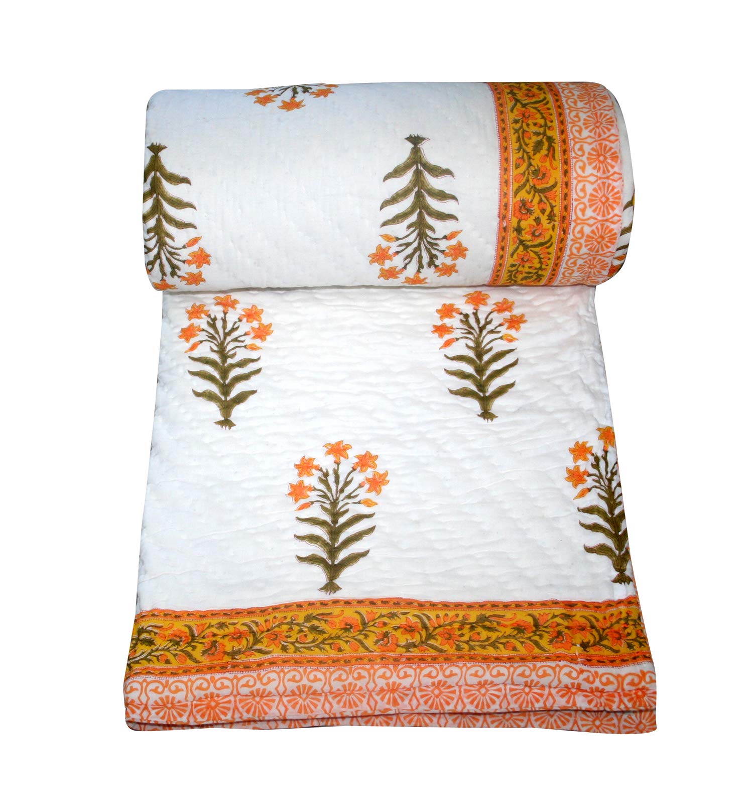 Tulip Floral Bedspread - Soft, Breathable Summer Quilt Coverlet in Orange & White - Twin, Queen, King Sizes (90x108 Inch) - Perfect for Bedroom Decor, Guest Rooms & Seasonal Home Refresh