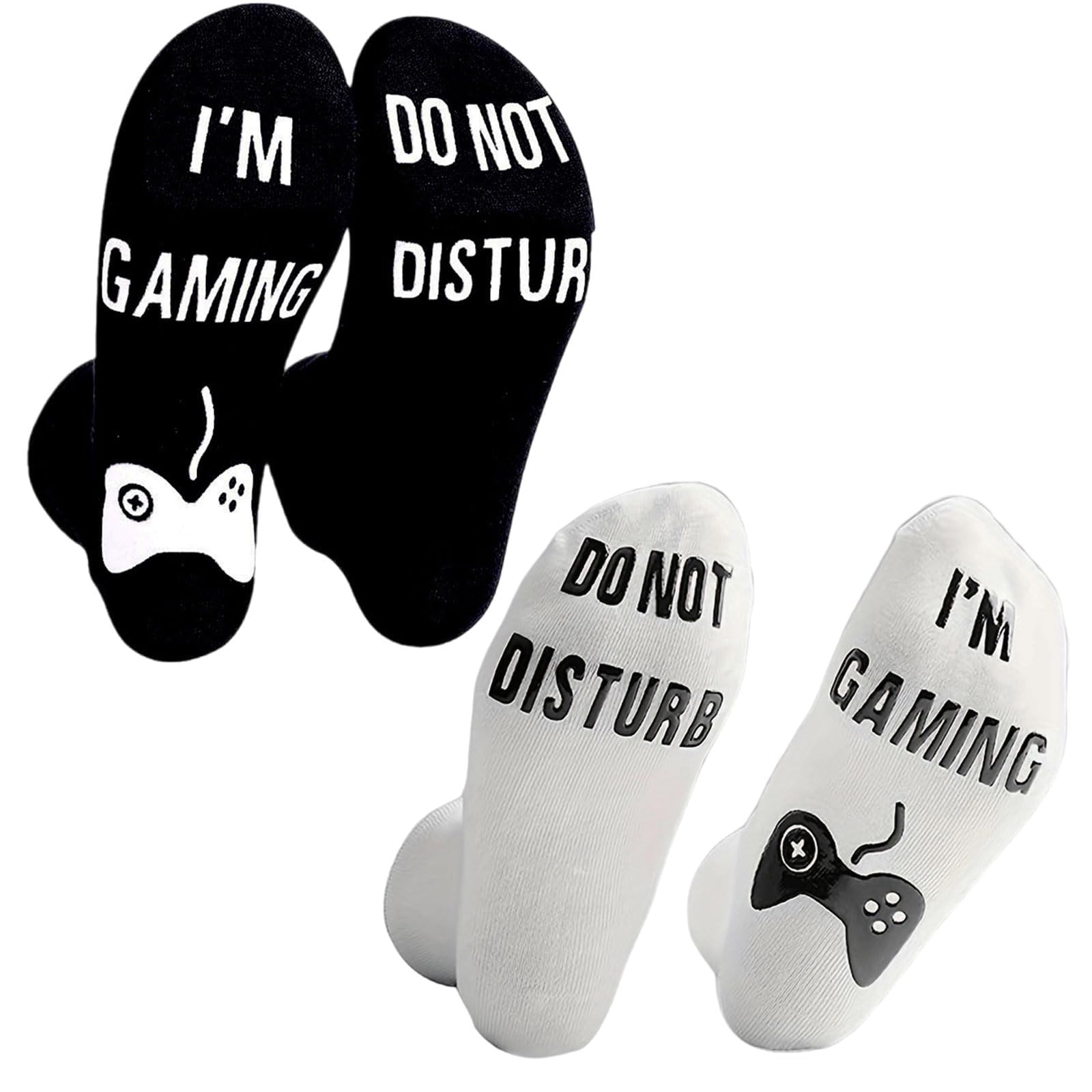 2 Pairs Funny Socks for Boys & Men - Novelty Gaming Socks with Anti-Slip Design | Cool Gifts for Teens & Adults | Perfect for Casual Wear, Gamer Gifts & Everyday Fun (White & Black)