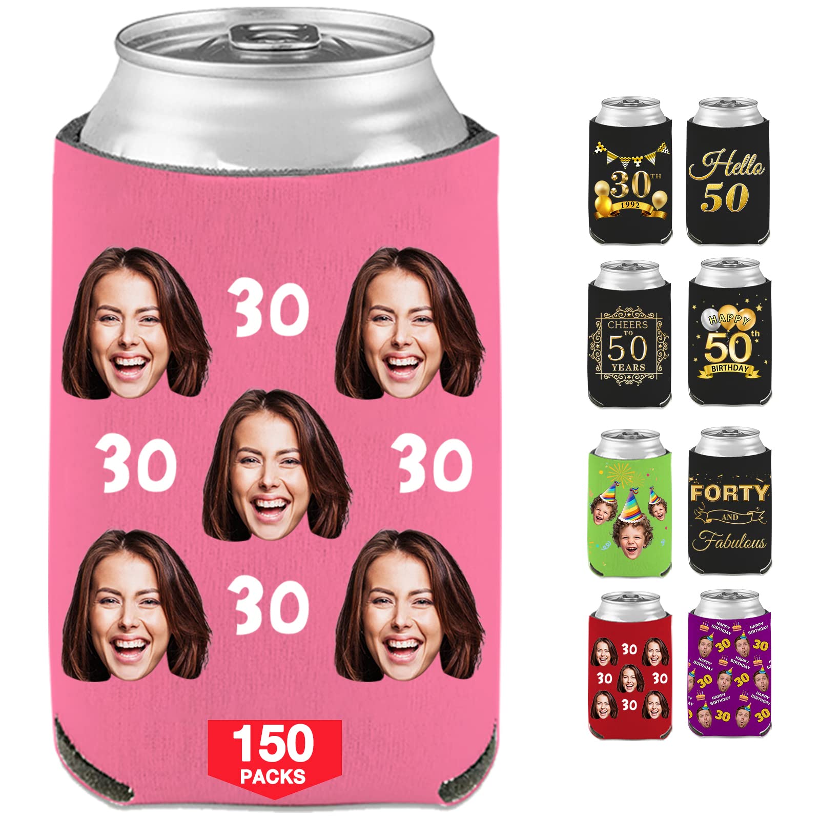 Personalized Custom Birthday Can Coolers & Beer Bottle Sleeves - Bulk Photo Printed Beverage Holders - Perfect for Parties, Gifts & Outdoor Events