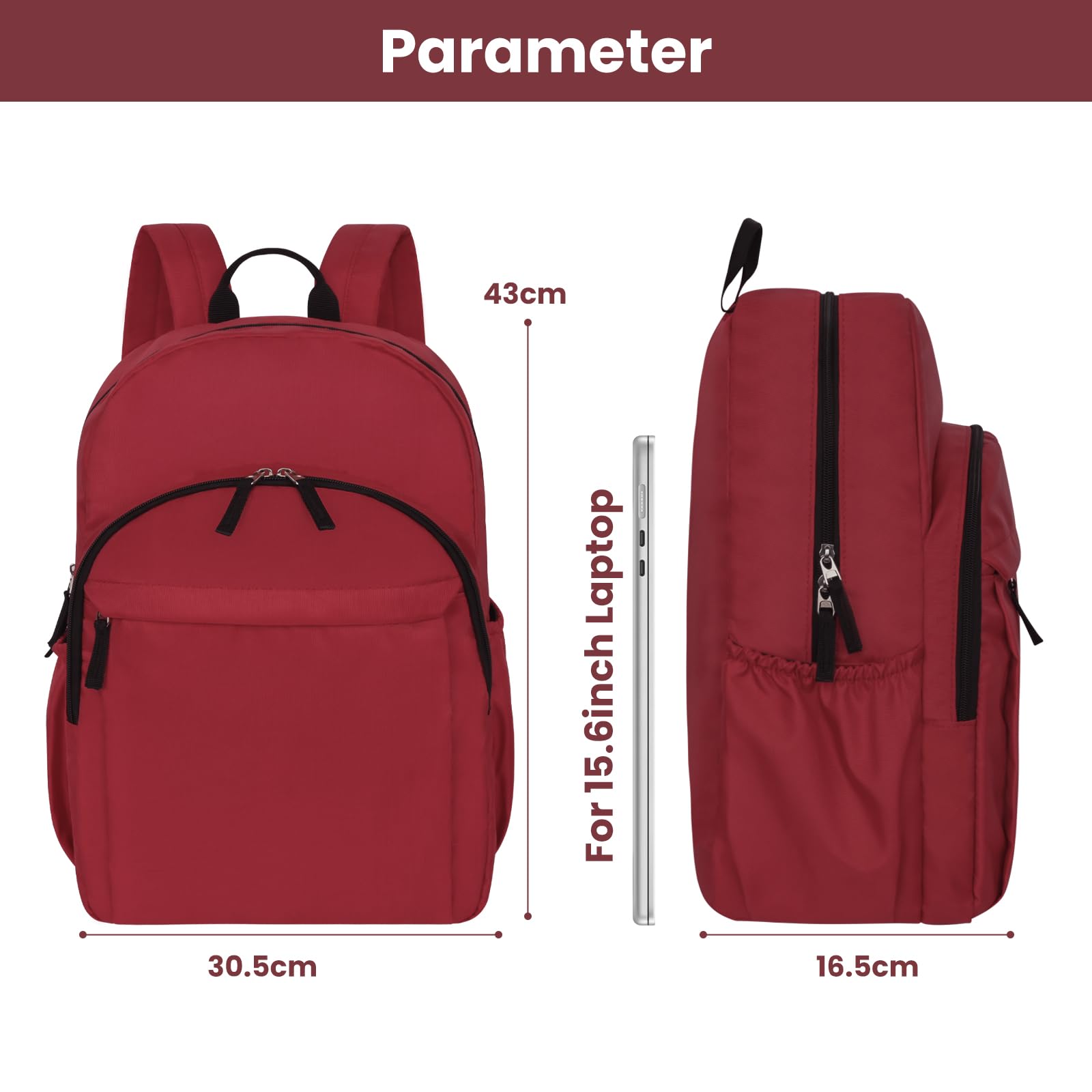 Water Resistant Travel Backpack for Women & Men - 15.6 Inch Laptop Backpack, College Bookbag for School, High School & Middle School Students - Durable Red Backpack for Teens (Ideal for Commuting, Campus Life & Weekend Getaways)