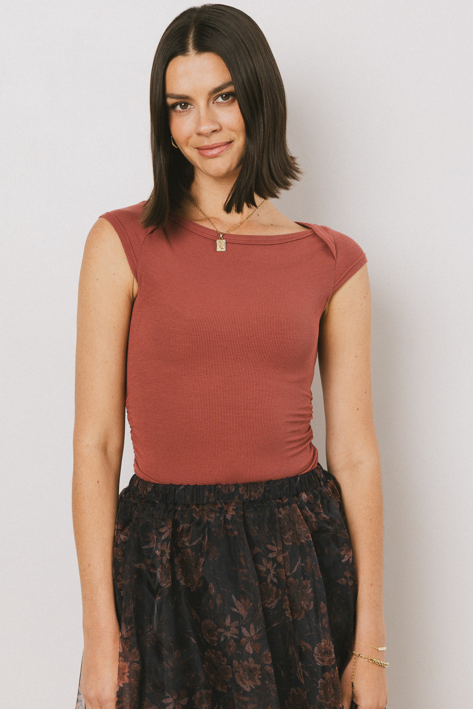 Leia Cap Sleeve Basic Top for Women - Soft Stretch V-Neck T-Shirt in Berry Color | Casual Wear, Layering, Office Outfits & Everyday Comfort