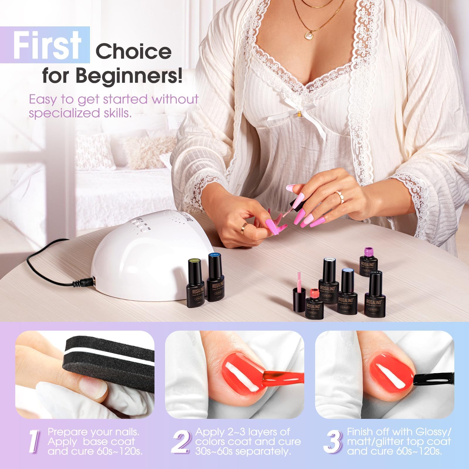 ROSALIND 24PCS Gel Nail Polish Set - 20 Colors Soak Off UV LED Nail Polish with Base Coat, Glitter, Glossy & Matte Top Coat - Fall Winter Holiday Nail Colors for Manicure & Nail Art DIY at Home or Salon