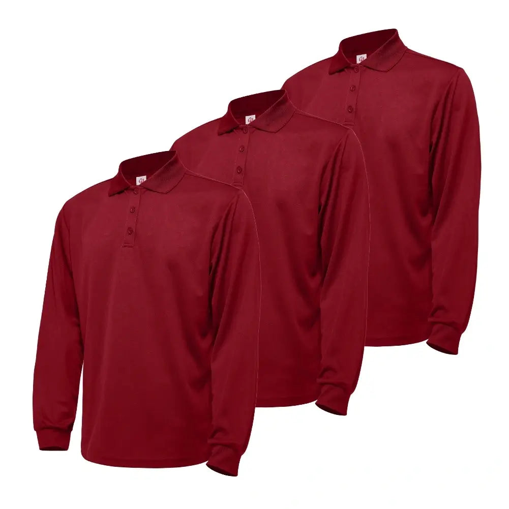 3 Pack Men's Quick Dry Long Sleeve Polo Shirts - Moisture Wicking & Breathable for Golf, Hiking & Outdoor Activities