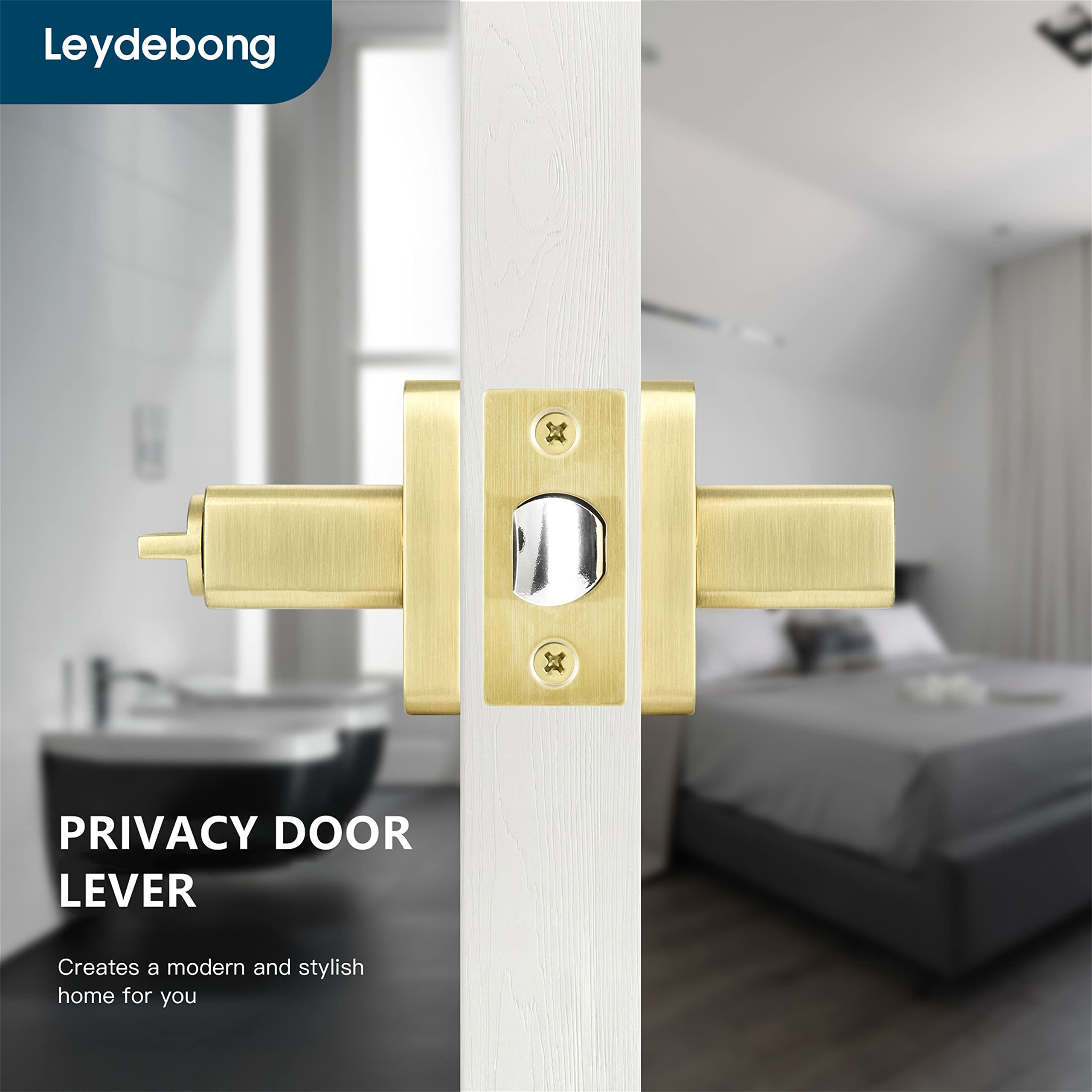 Leydebong 4 Pack Gold Door Handles - Heavy Duty Interior Door Knobs for Bedroom & Bathroom - Sleek Reversible Door Lock for Left/Right Hand - Perfect for Home, Office & Commercial Spaces