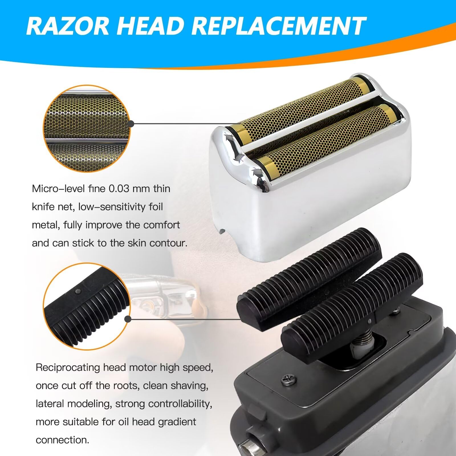 Barberology Electric Shaver Replacement Foil & Cutter Head - Compatible with BaByliss PRO Barberology FXFS2 Razors - Double Foil Shaving Replacement - Silver | Professional Grooming & Barber Shop Accessories for Men's Facial Hair Trimming