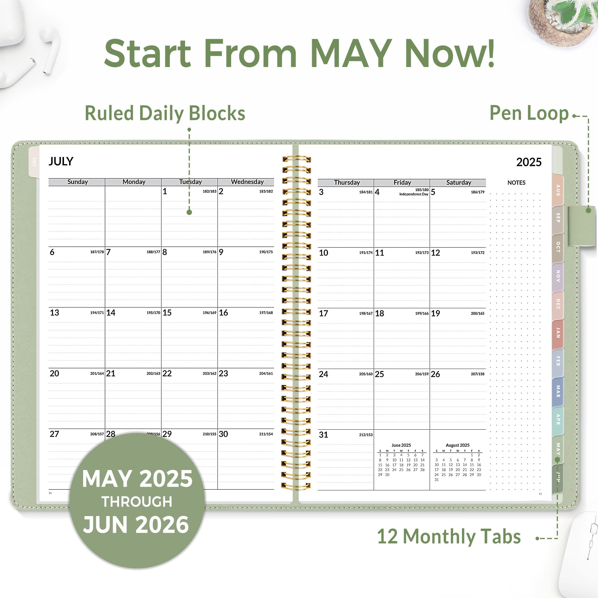 SUNEE 2025-2026 Weekly & Monthly Planner - 12 Month Academic Calendar (July 2025 to June 2026), 9
