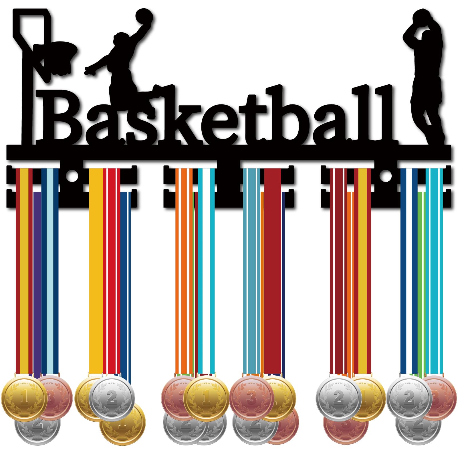 Acrylic Basketball Medal Holder - Wall Mount Sports Award Display Rack for Badges & Ribbons (11.4x5.1in) - Perfect for Athlete Gifts, Competition Winners & Basketball Enthusiasts - Ideal for Trophy Rooms, Sports Clubs & Home Gym Decor