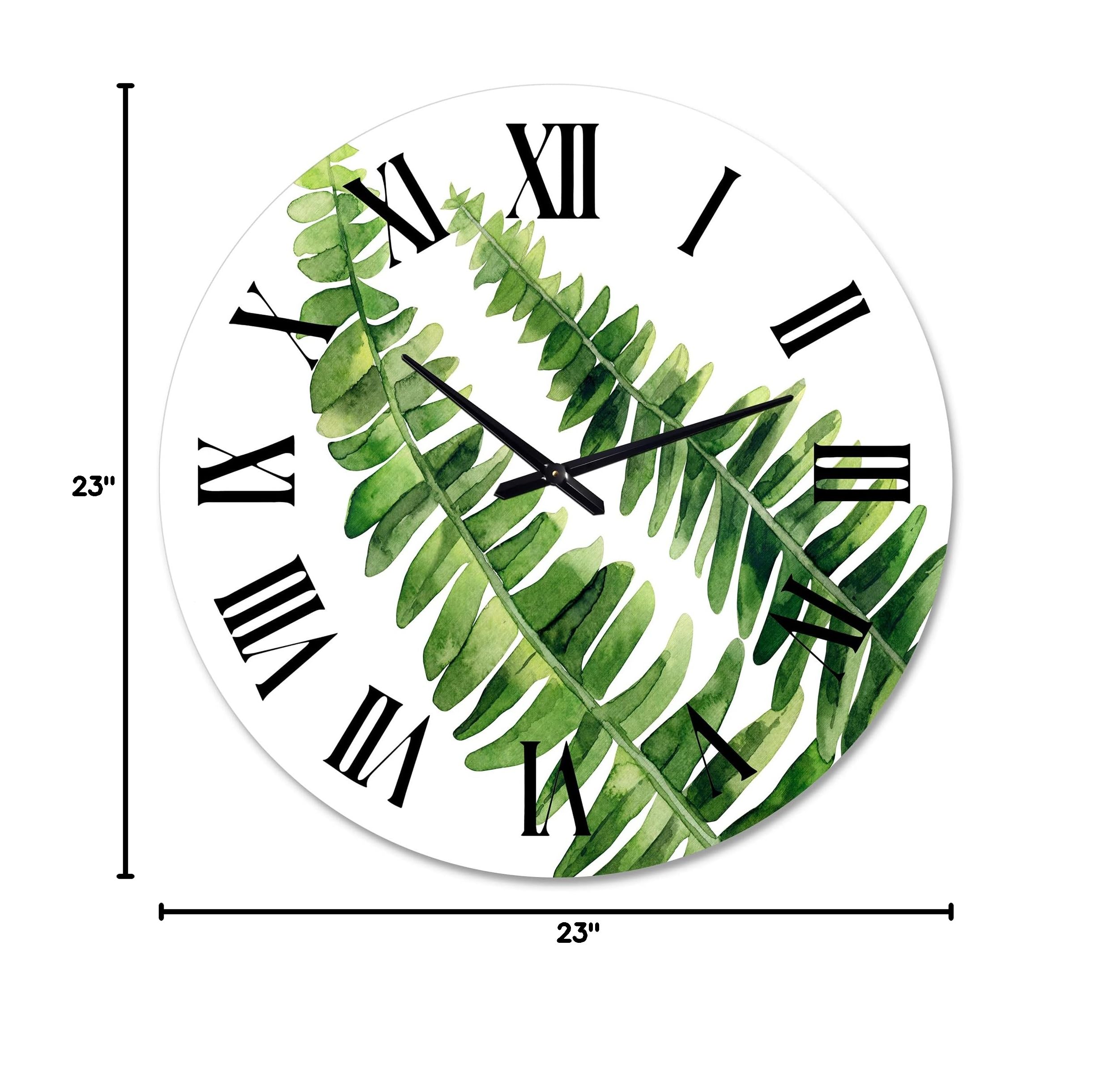 Farmhouse Wall Clock with Fern Leaves Design - Large Floral & Botanical Wall Decor for Living Room, Bedroom, Kitchen - Perfect Rustic Home Decor Gift