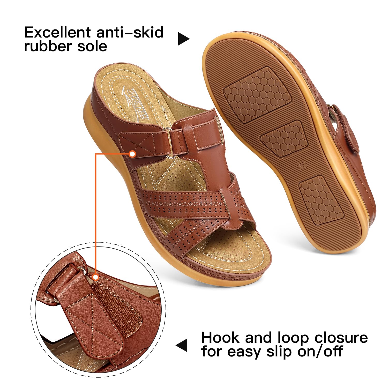 SHIBEVER Women's Comfortable Orthopedic Wedge Sandals - Slip-On Platform Sandals for Women | Perfect for Summer, Beach, and Casual Outings