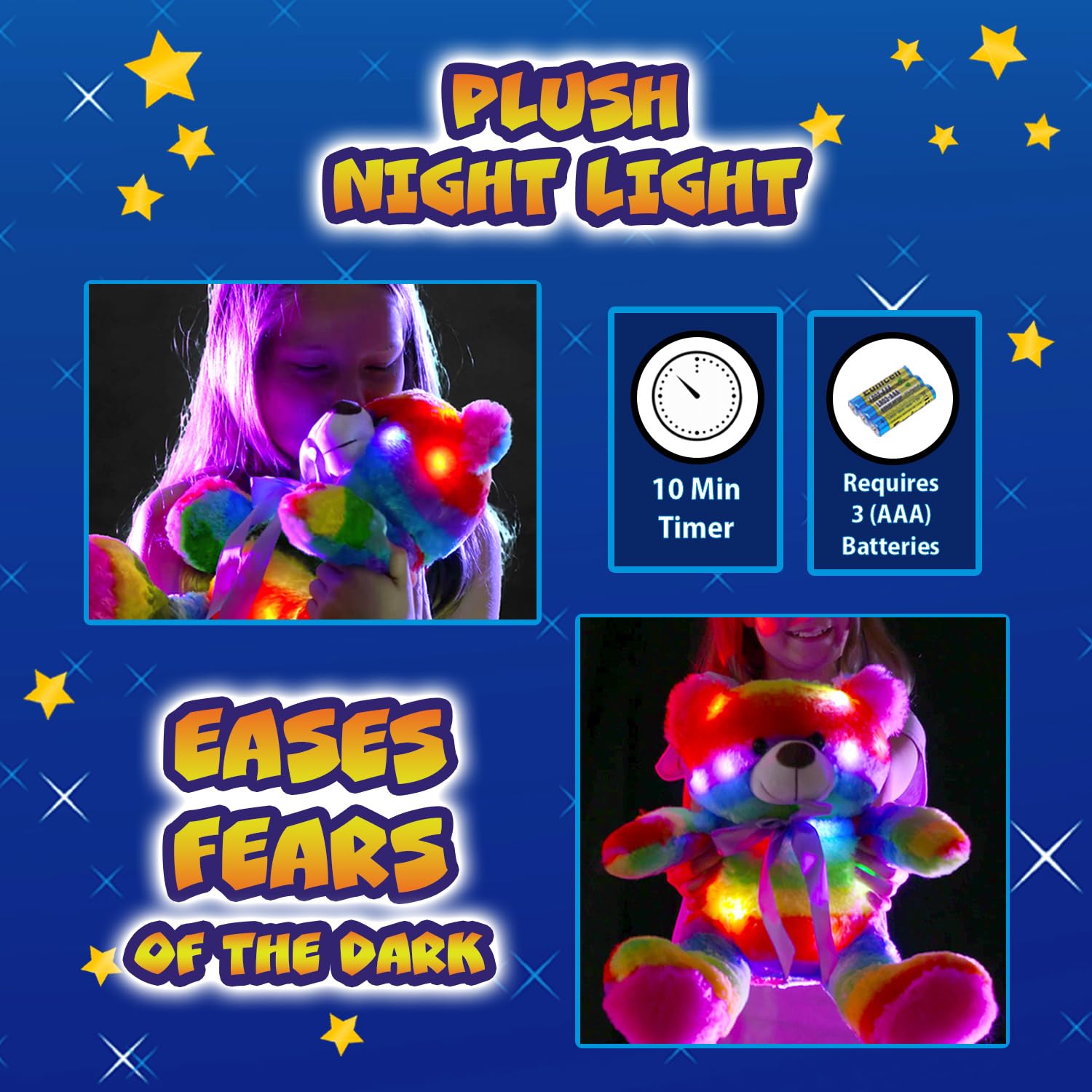 Rainbow LED Light Up Teddy Bear Plush Toy - 16 Inch Soft Stuffed Animal with Glow Effects, Batteries Included - Perfect Night Light & Cuddly Sleep Companion for Kids, Girls Bedroom Decor & Gift Idea