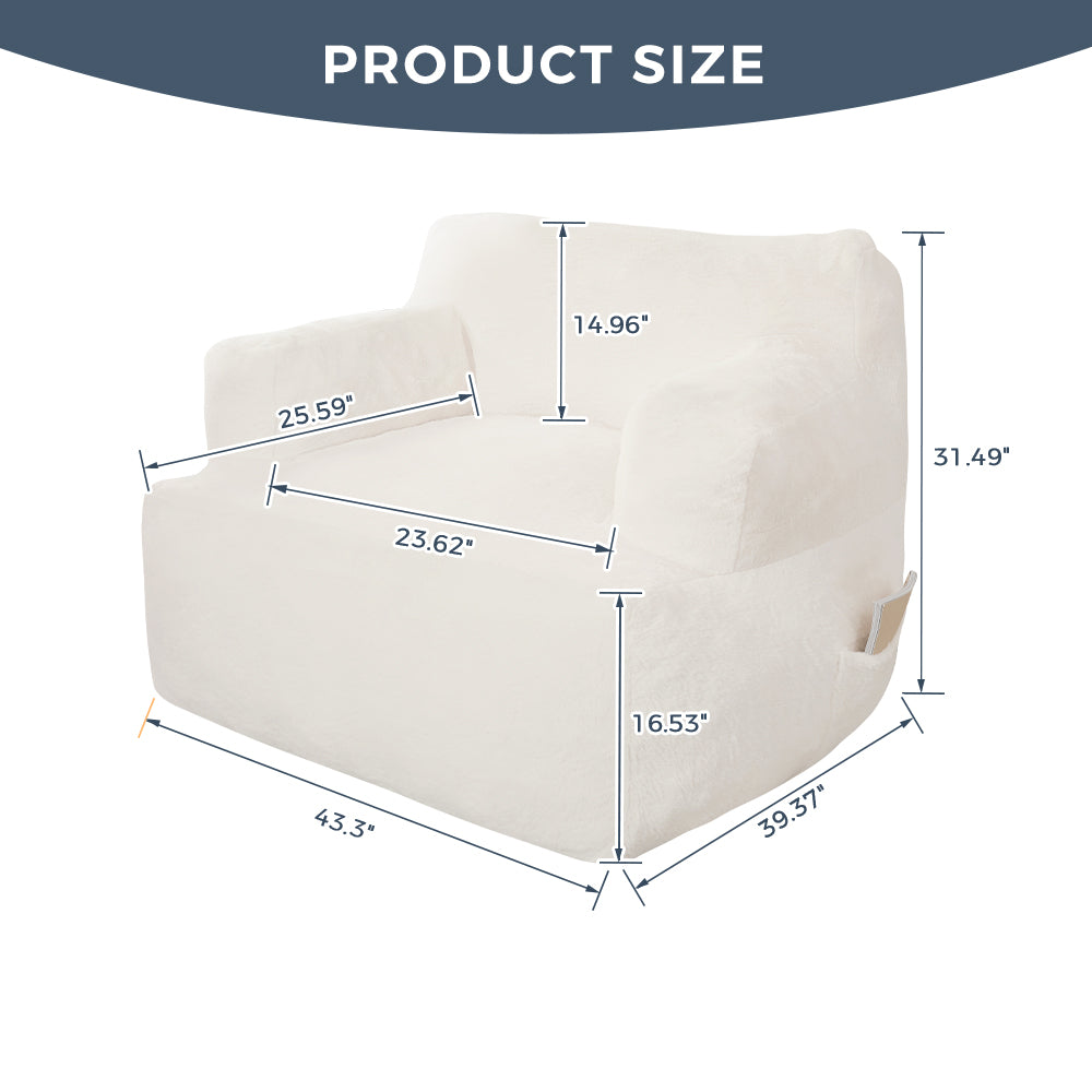 MAXYOYO Bean Bag Chair for Adults & Kids - Soft Lazy Sofa with Armrests, Comfortable Lounge Chair for Living Room, Bedroom, Dorm - Beige | Perfect for Relaxing, Reading & Gaming