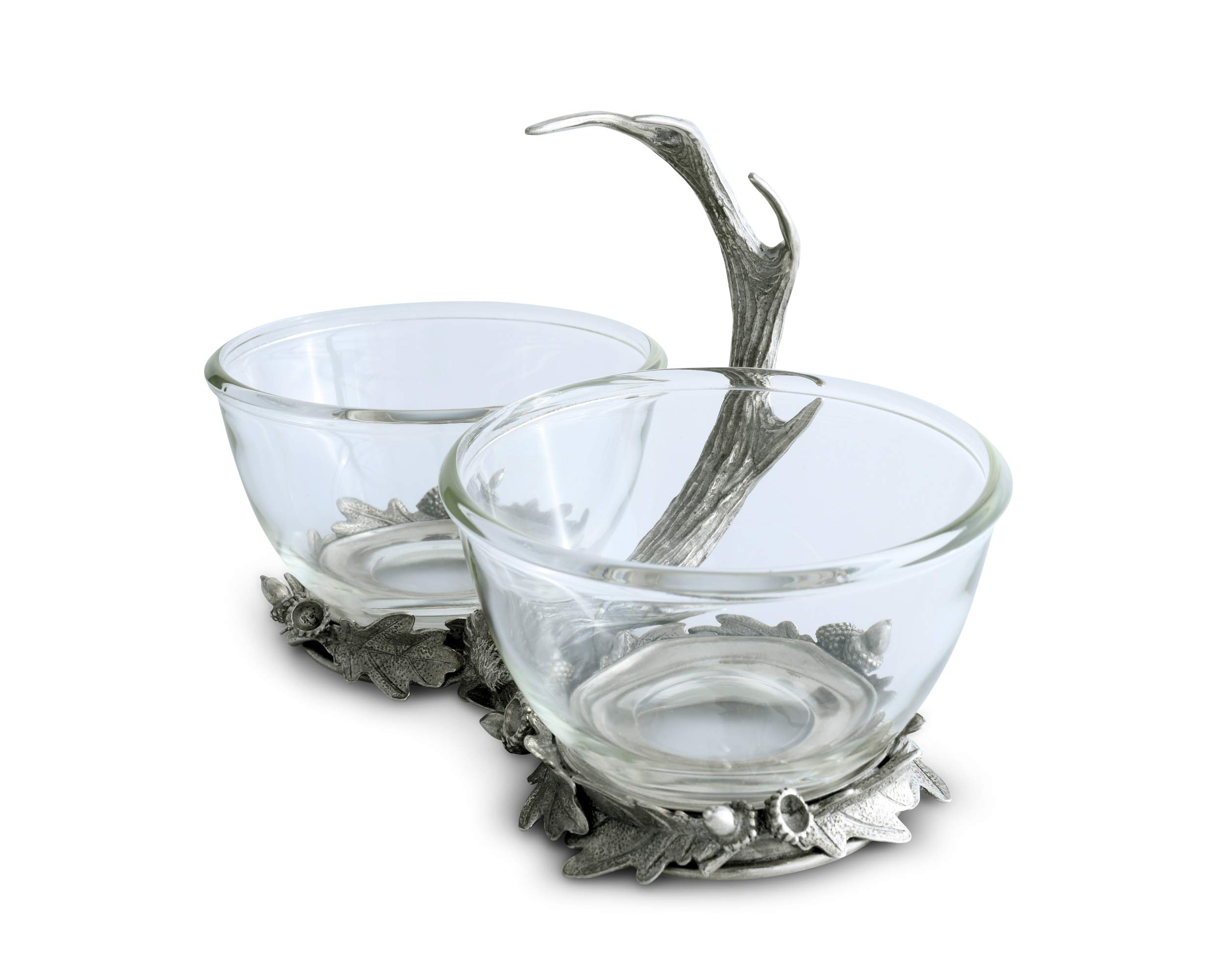 Vagabond House Double Removable Glass Bowl with Solid Pewter Antler Handle - 6