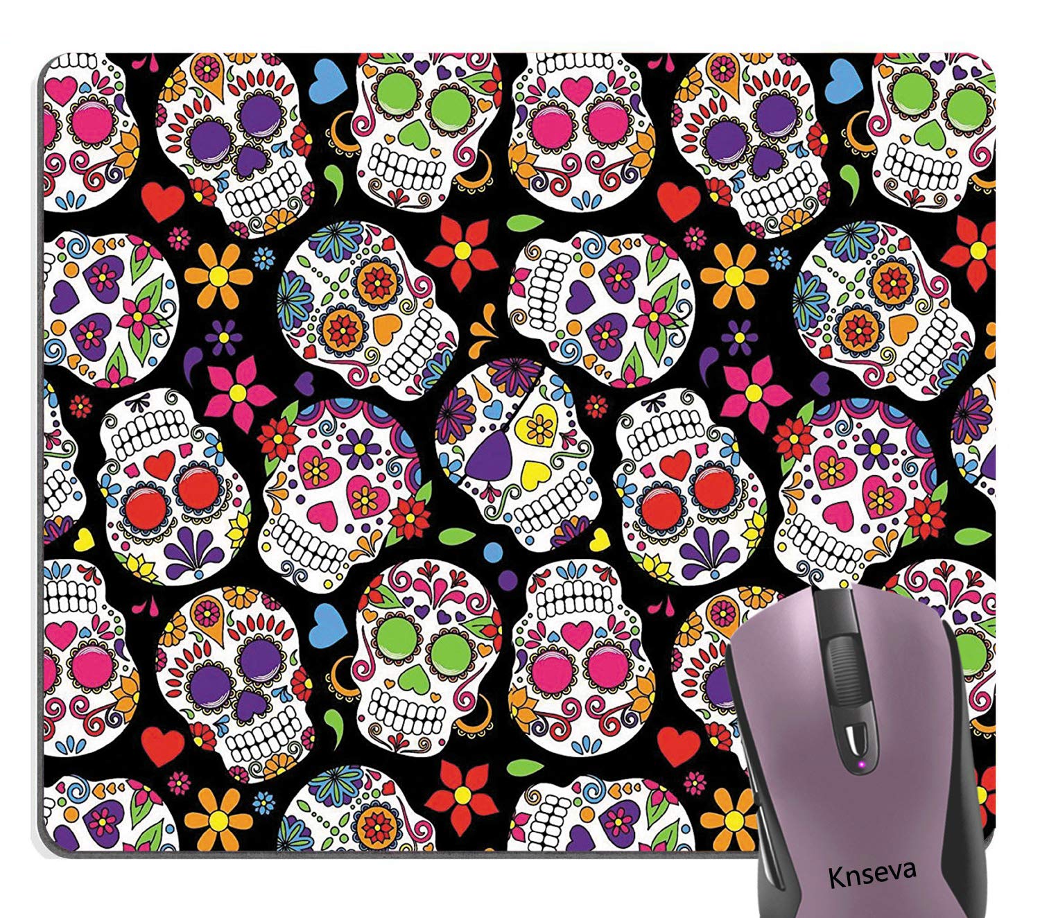 Custom Floral Skull Mouse Pad - Colorful Day of The Dead Vintage Sugar Skull Design - Abstract Seamless Floral Vector Pattern - Perfect for Gaming, Office & Home Workspace Decor