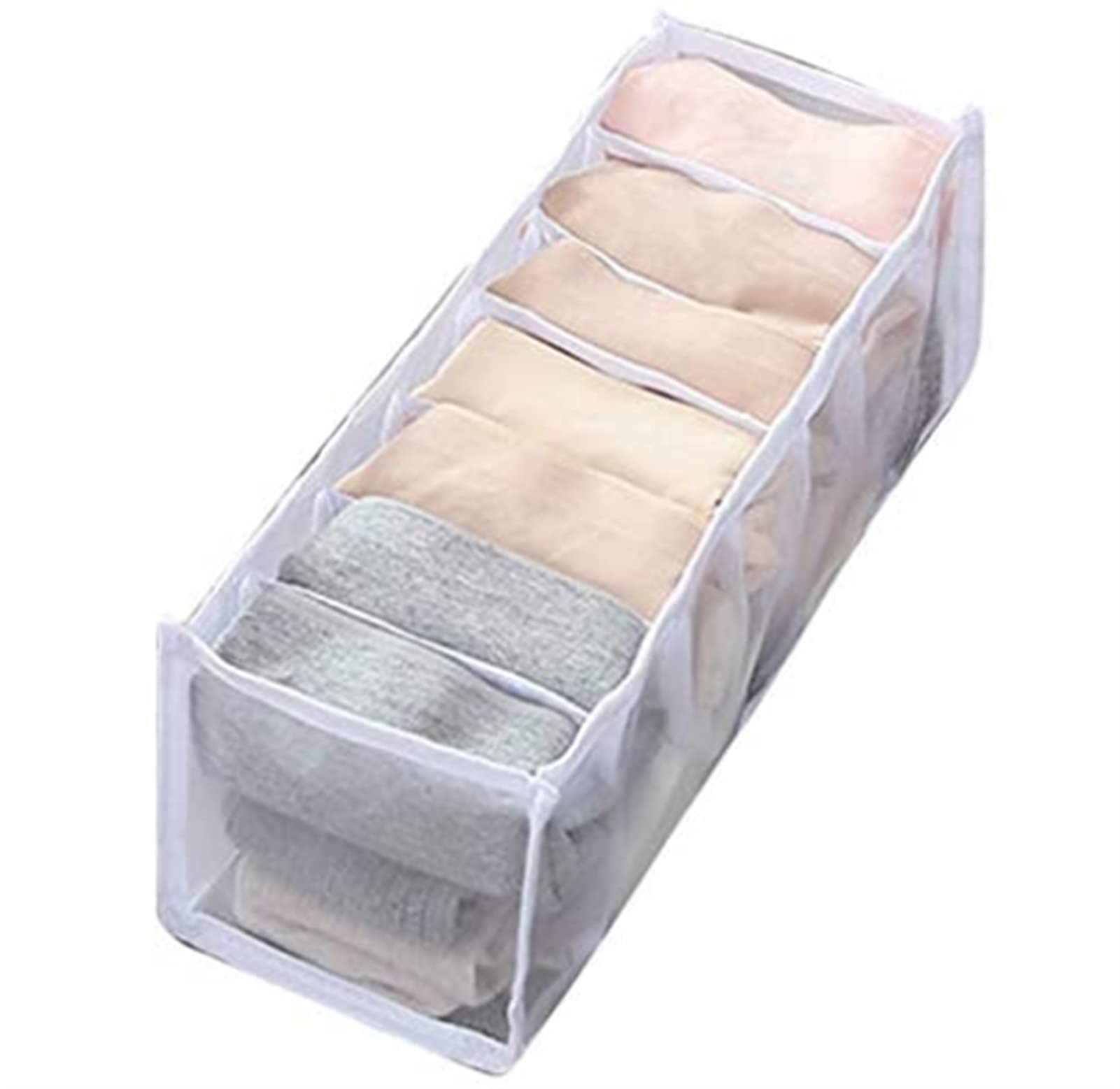 2-Pack Foldable Underwear Drawer Organizer with 7 Compartments - High Capacity Storage Box for Panties, Socks, Ties, Scarves & Handkerchiefs (White) | Perfect for Closet Organization & Travel Packing