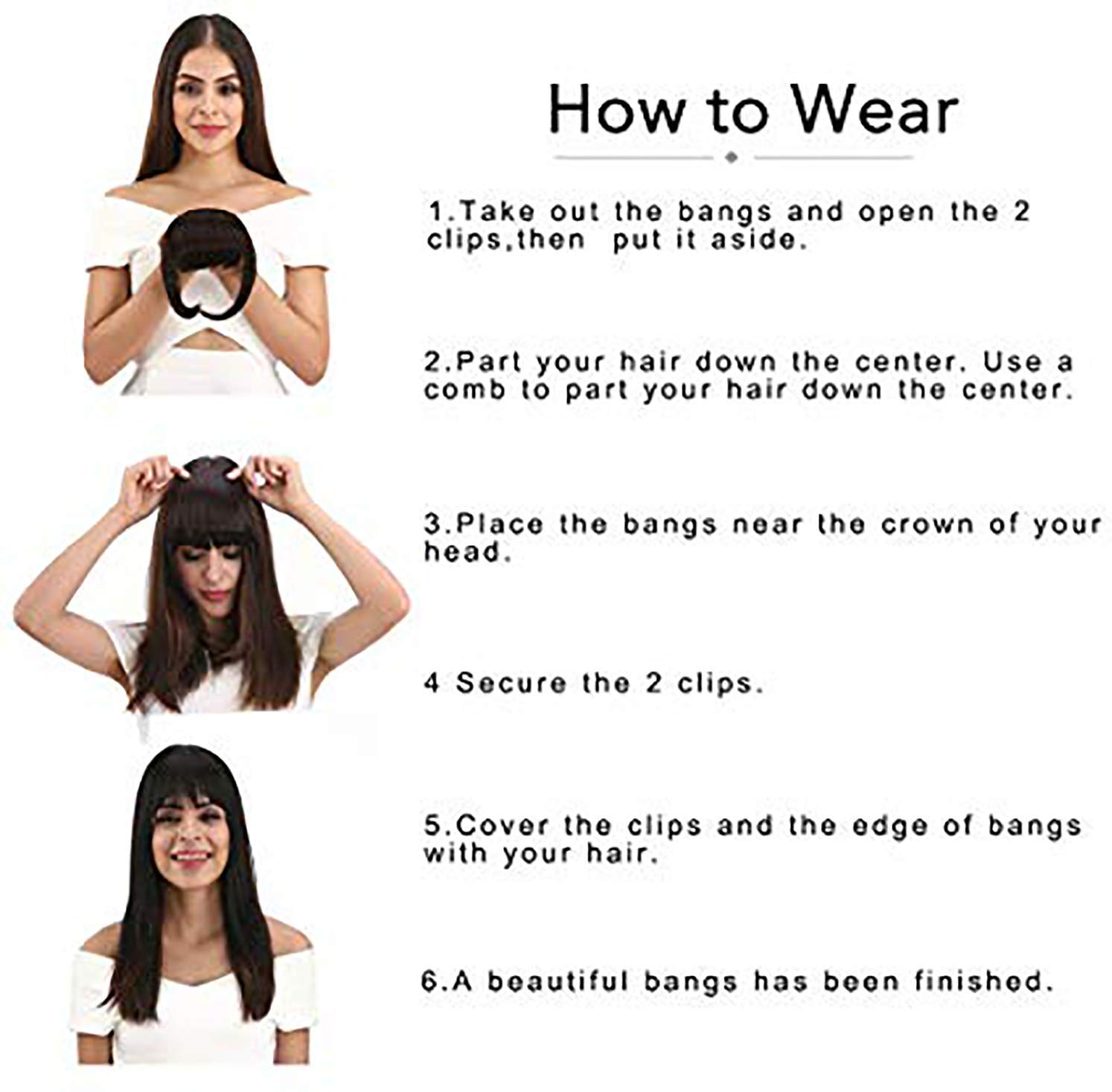 Rapidsflow® Clip-Free Synthetic Front Hair Extensions for Women & Girls - Light Brown Center Cut Bang Fringe | Perfect for Cosplay, Costume Parties & Daily Styling