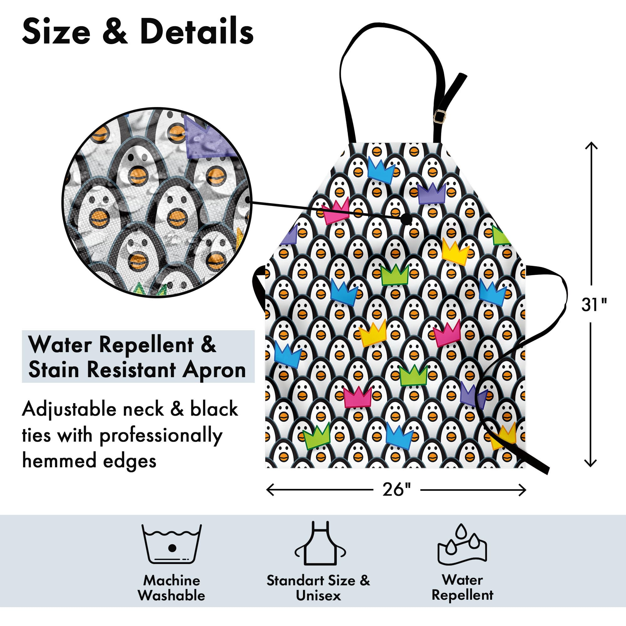 Ambesonne Sea Animals Apron - Unisex Kitchen Bib with Adjustable Neck for Cooking, Baking & Gardening | Cute Penguins in Party Hats Design | Perfect for Home Chefs, BBQ Parties & Holiday Gifts