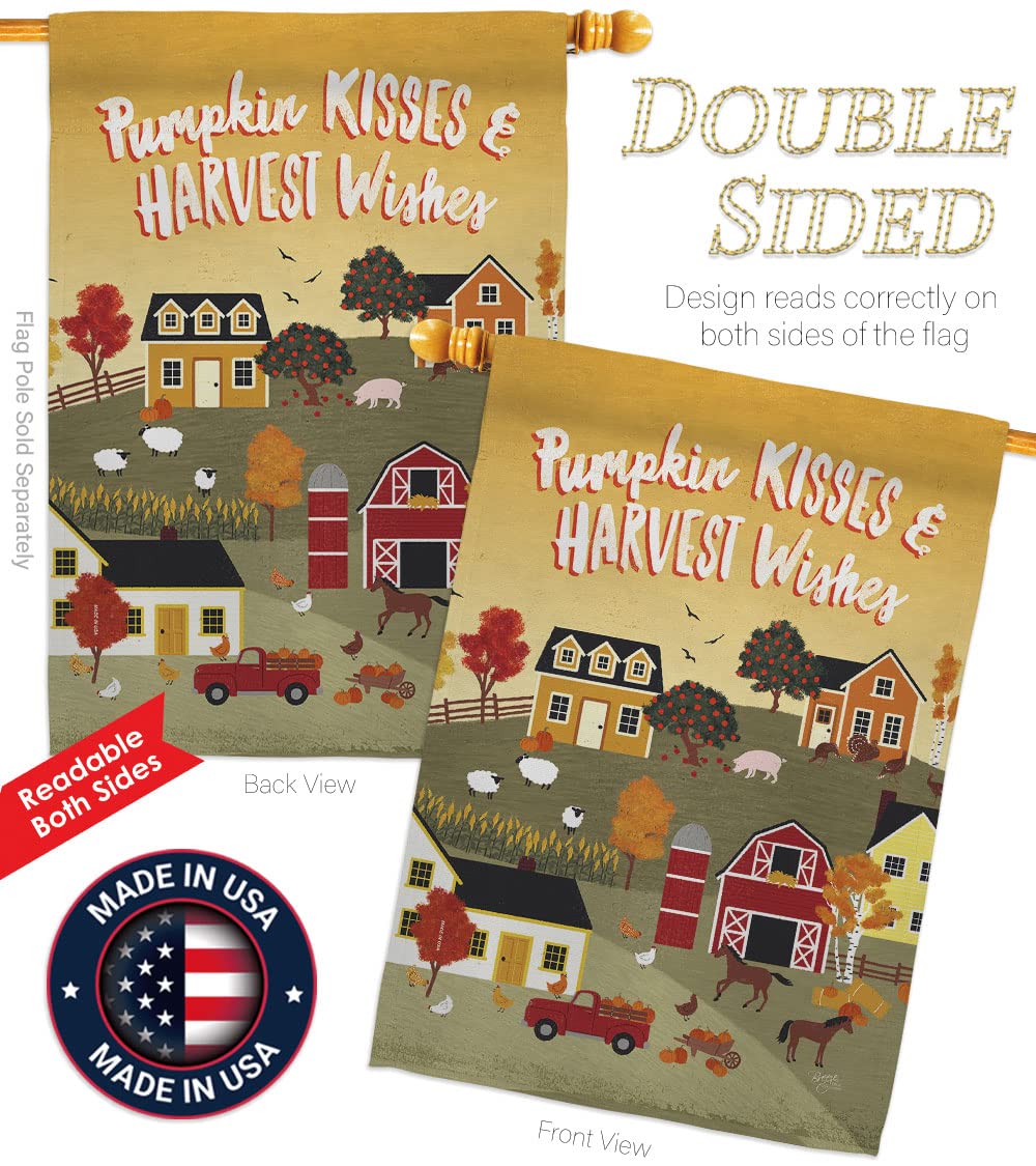 Double-Sided Harvest Village House Flag - Fall Decor with Eagle, Scarecrow, Pumpkins & Sunflowers - 28x40 Inch Autumn Yard Banner for Garden, Porch & Seasonal Gatherings - Made in USA
