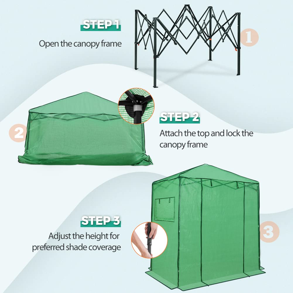 EAGLE PEAK 6x4 ft Portable Walk-in Greenhouse for Indoor & Outdoor Gardening - Pop-Up Plant Greenhouse with Zippered Door & Windows, PE Cover (Green) - Perfect for Seed Starting, Plant Protection & Year-Round Gardening