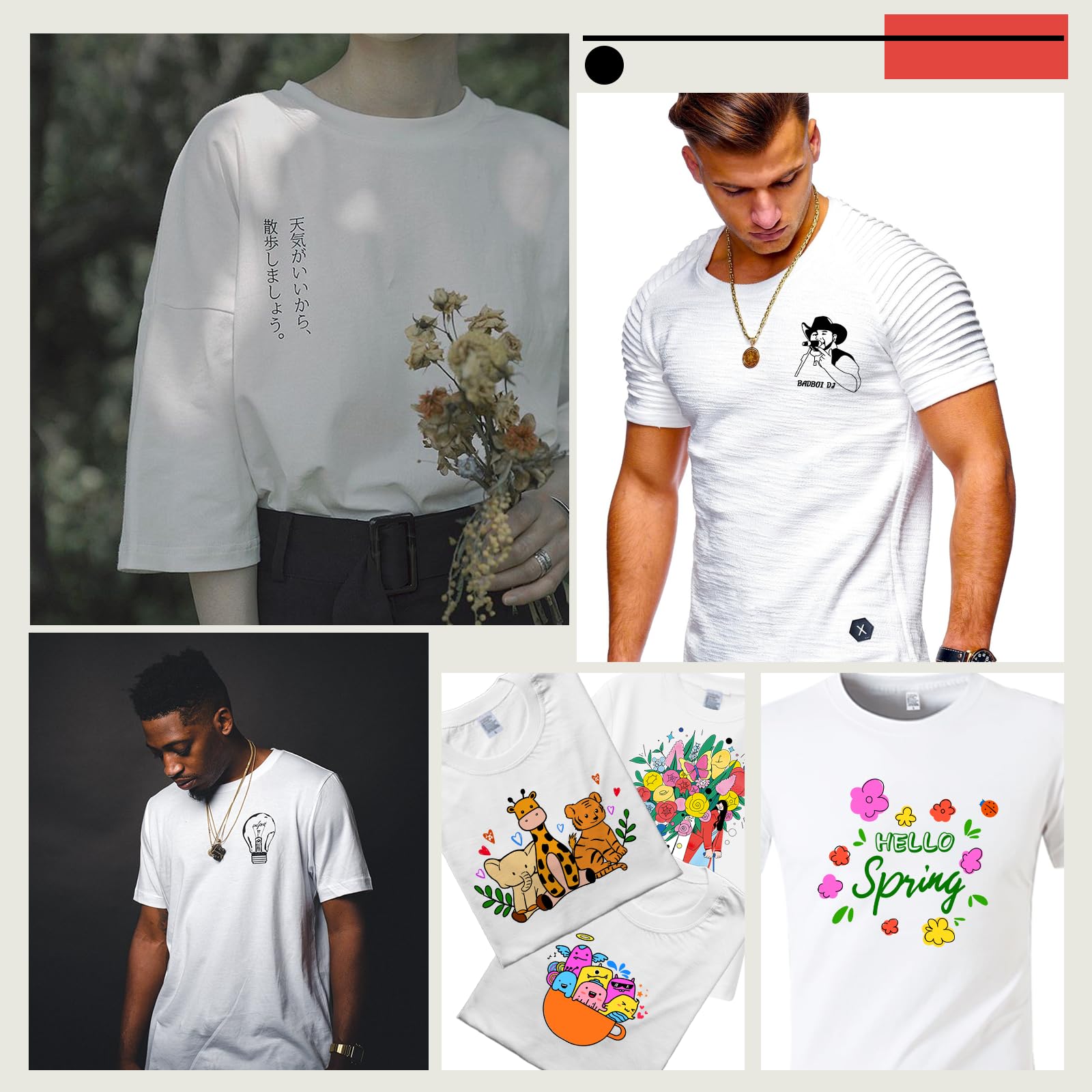 HTVRONT 5 Pack White Polyester Sublimation T-Shirts - Blank Crew Neck Short Sleeve Tees for DIY Printing, Custom Designs & Heat Transfer - Perfect for Sports Teams, Events & Personalized Gifts