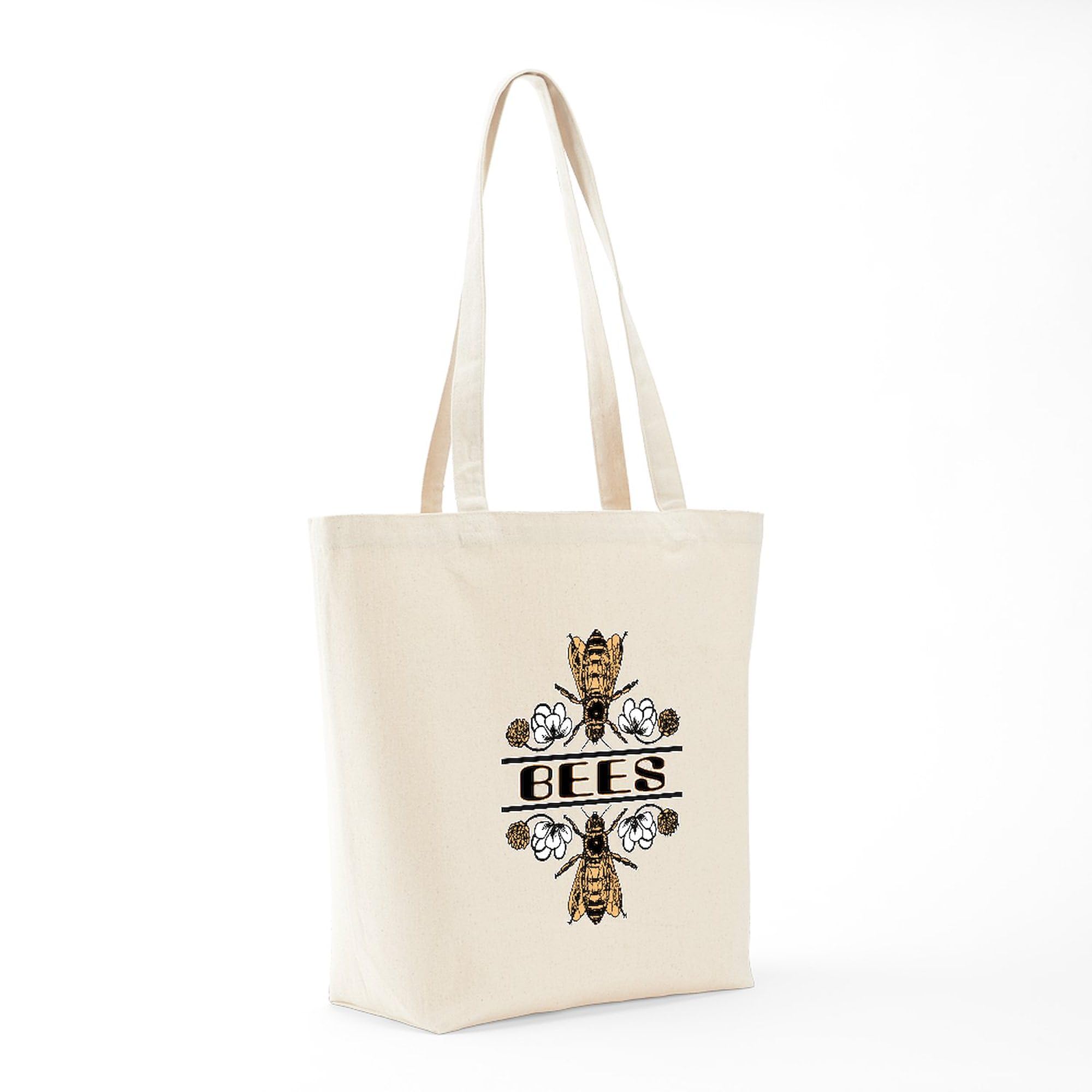 Natural Canvas Tote Bag - Bees With Clover Design | Reusable Eco-Friendly Shopping Bag for Groceries, Beach & Daily Use