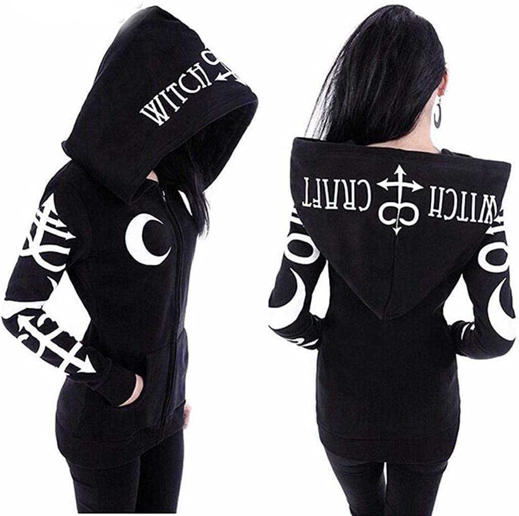 SP4U Women's Gothic Moon Vintage Hoodie - Witchcraft Themed Casual Sweatshirt for Halloween, Cosplay & Everyday Wear