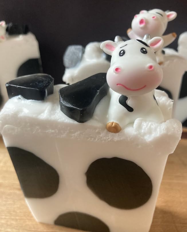 Organic Cow-Themed Handmade Soap Bar with Cute Cow Figure - Natural Moisturizing & Exfoliating for Sensitive Skin - Perfect for Farmhouse Decor, Rustic Bathroom, and Unique Gift Ideas