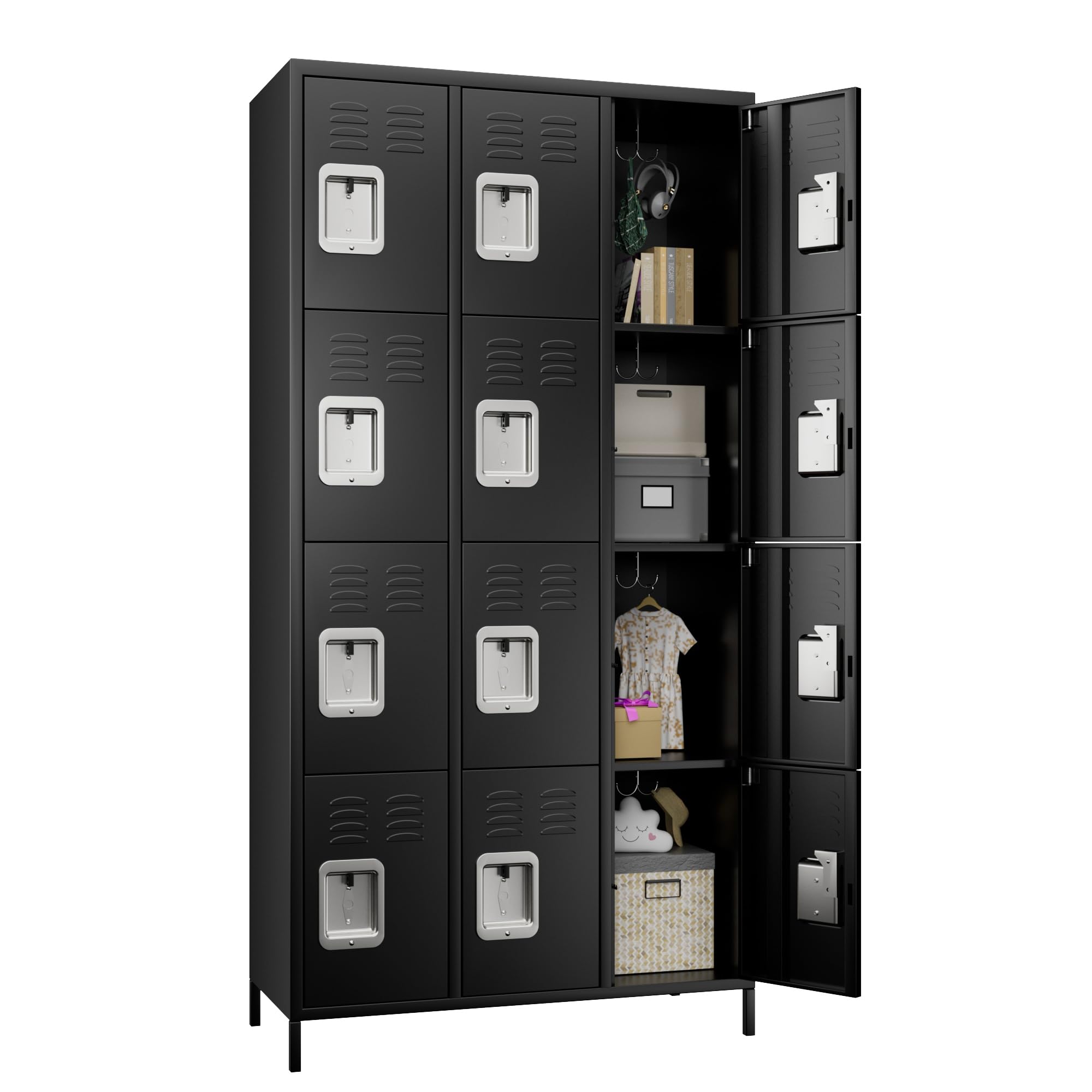 METAN 12-Door Black Steel Storage Locker Cabinet - Heavy Duty Metal Locker for School, Office, Gym & Bedroom - Industrial Employee Storage Locker with Easy Assembly - Perfect for Organization in Workplaces, Schools & Fitness Centers