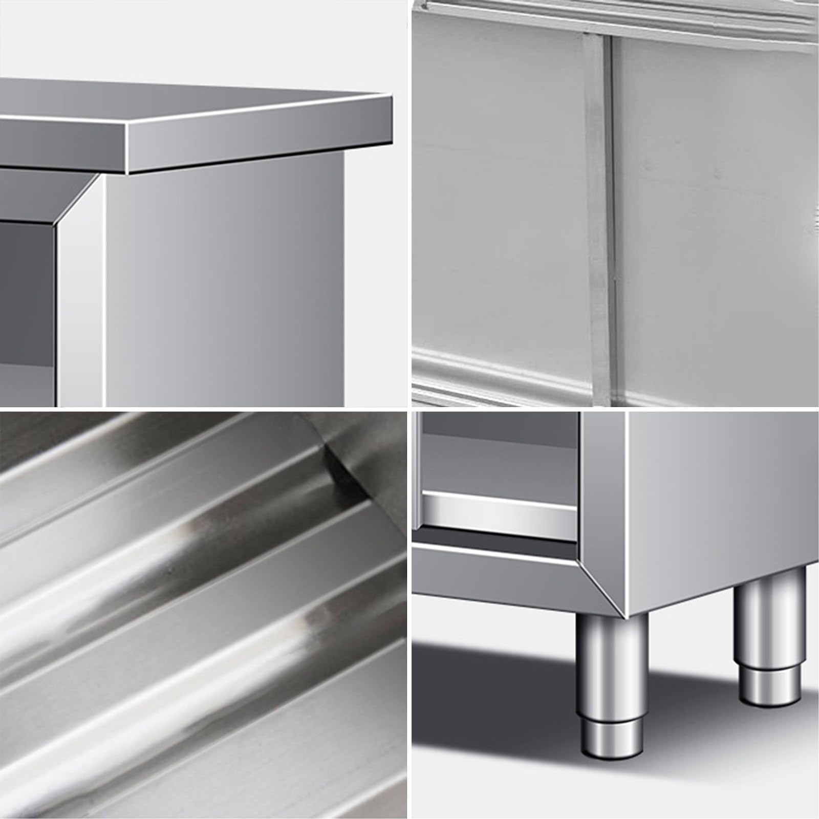 Stainless Steel Commercial Kitchen Prep Table with Storage Cabinet - Heavy Duty Metal Work Table for Restaurant, Bakery & Home Cooking - Large Workspace & Durable Design for Food Preparation & Catering