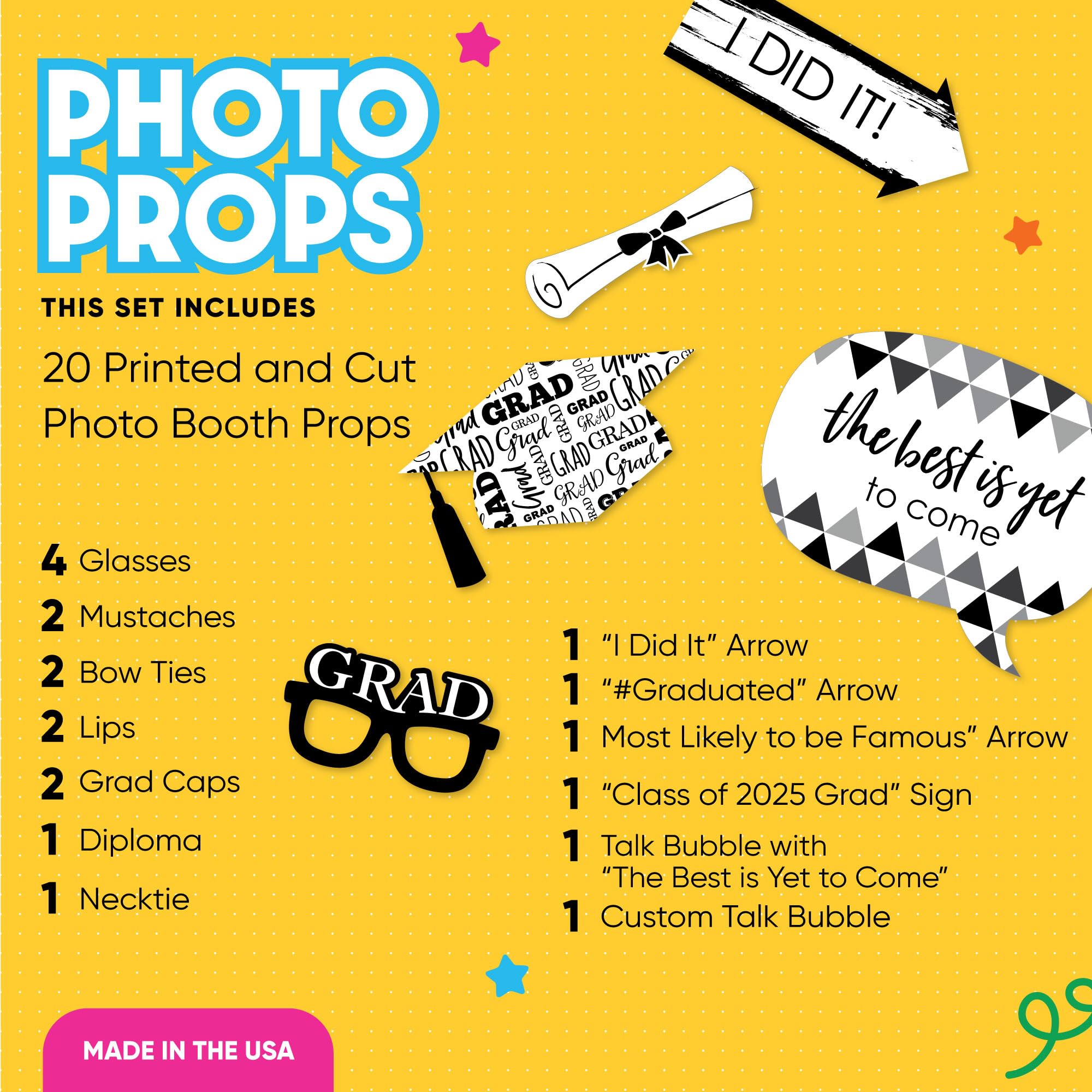 Black and White 2025 Graduation Photo Booth Props Kit - 20 Count - Class of 2025 Party Decorations & Graduation Supplies - Perfect for Graduation Parties, School Celebrations & Photo Backdrops