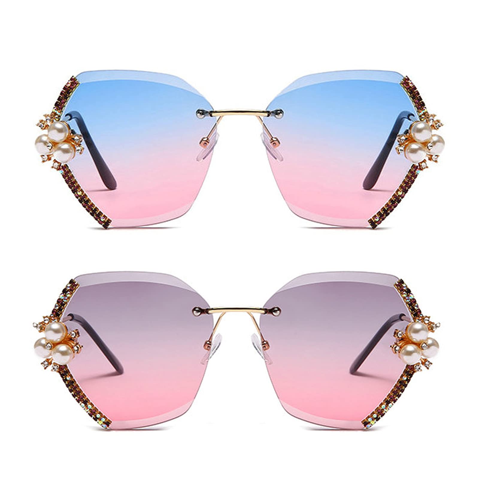 Luxury Rhinestone Bling Sunglasses for Women - Vintage Rimless Crystal Sun Glasses with Gradient Lens - Perfect for Beach, Party & Fashion Accessories