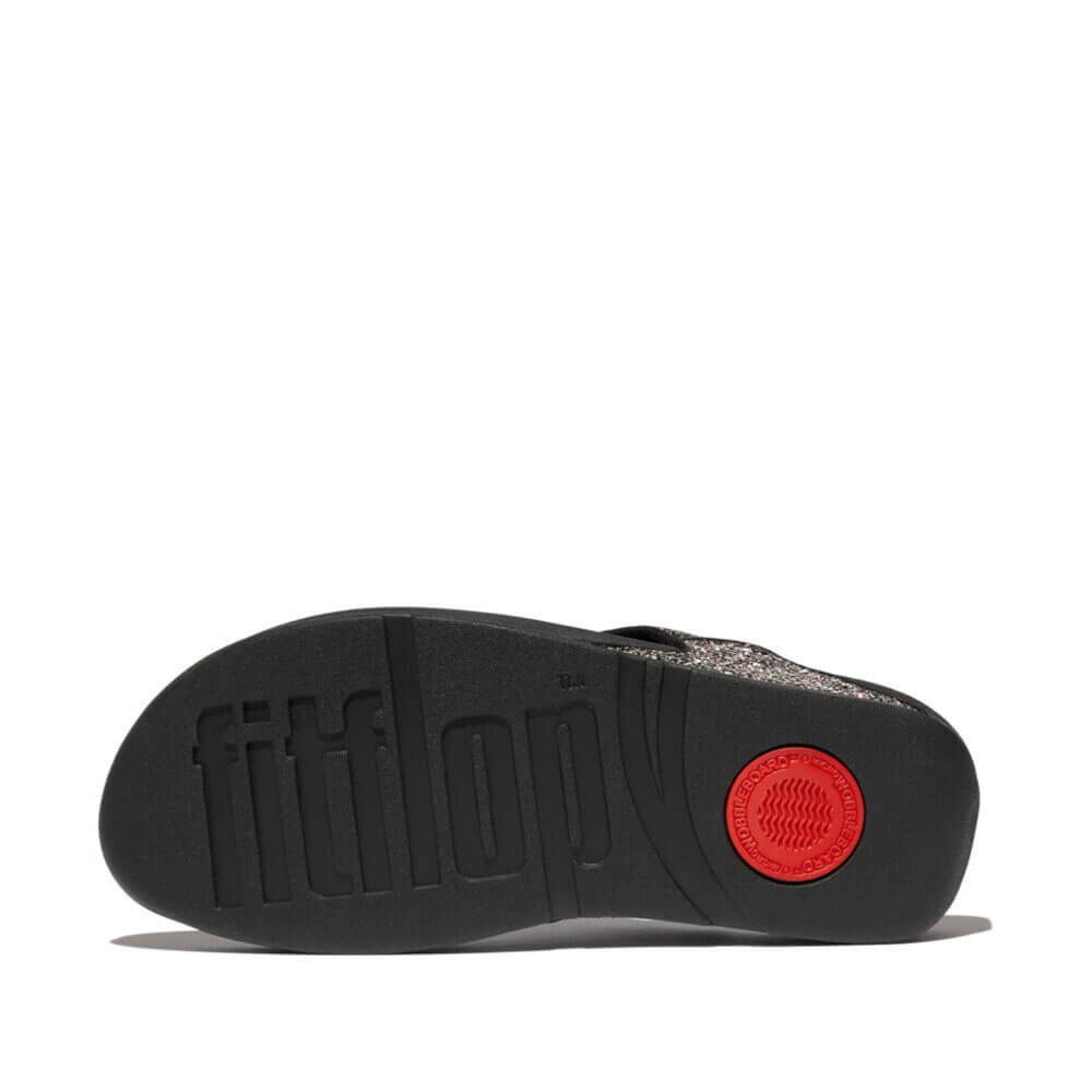 FitFlop Lulu Multi-Tonal Glitter Sandals for Women - Black & Multi Color | Comfortable & Stylish Summer Slides for Beach, Pool, and Casual Outings
