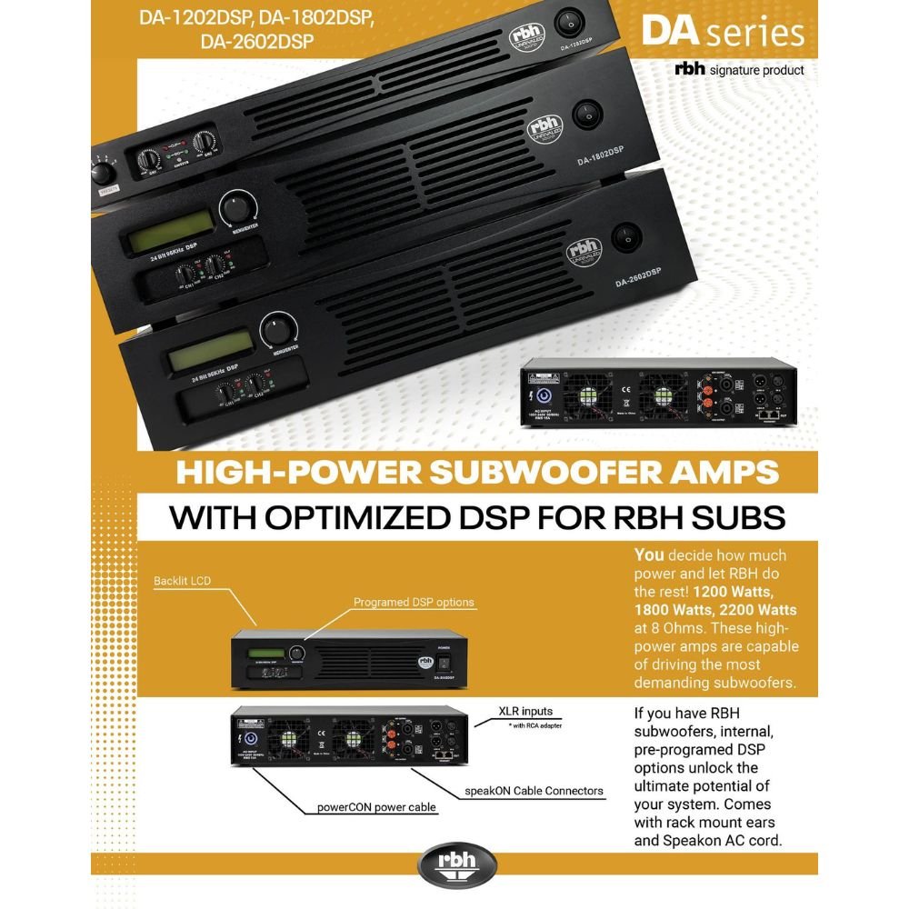 RBH DA 1202DSP 2-Channel Subwoofer Amplifier - High Power Car Audio Bass Boost for Home Theater & Music Systems