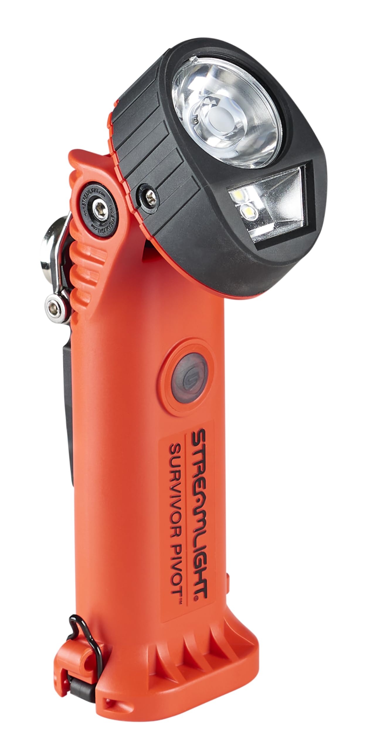 Streamlight 91830 Survivor Pivot 325-Lumen Rechargeable Flashlight - Dual Beam, Right Angle, Magnetic Base & Clip - AC/DC Charging (120V/100V/12V) - Orange Safety Light for Emergency, Camping & Work Scenes
