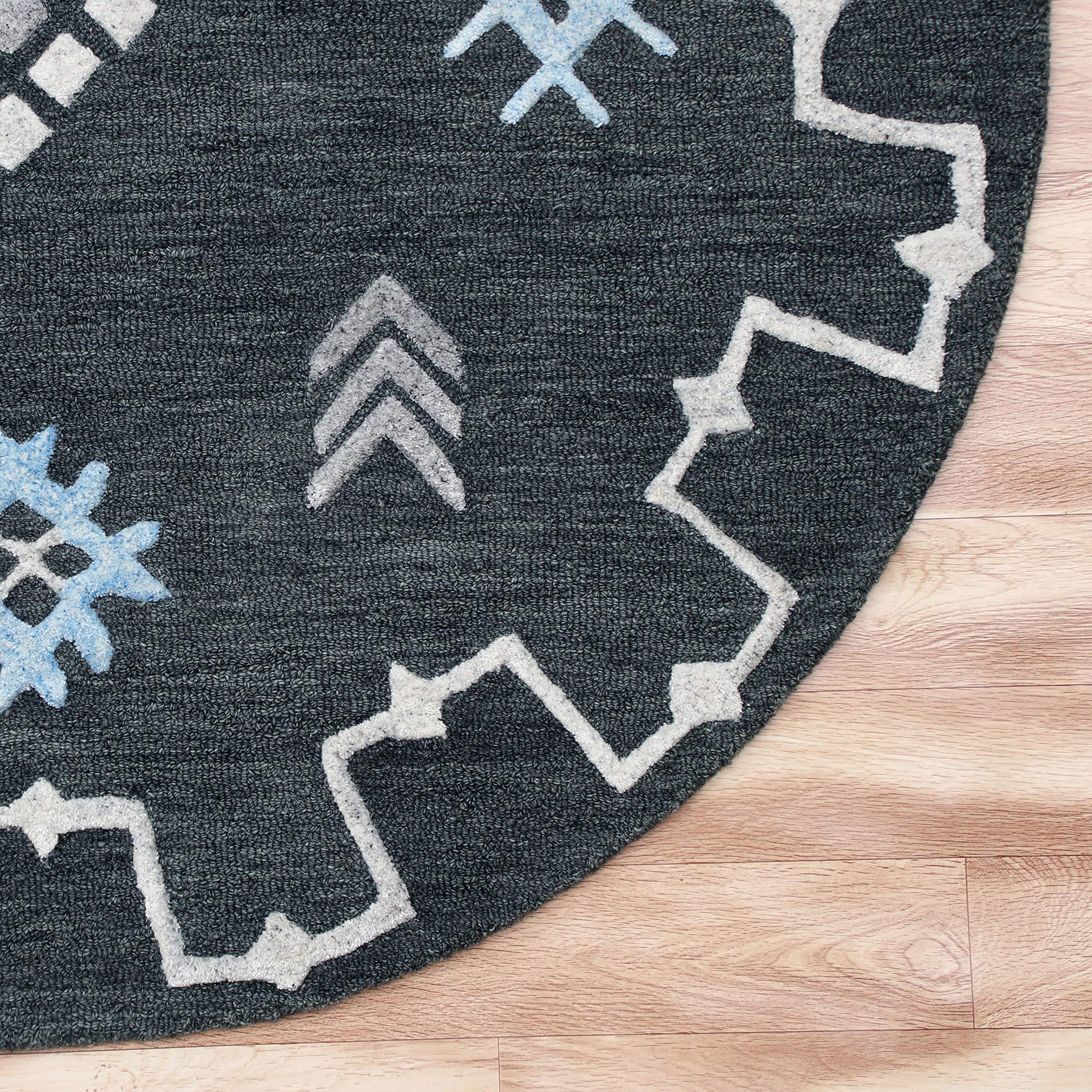 LR Home 5ft Round Indoor Large Area Rug - Soft Boho Farmhouse Carpet in Charcoal | Perfect for Living Room, Bedroom, Kitchen, Playroom, Entryway & Office Decor | Adds Warmth & Style to Any Space