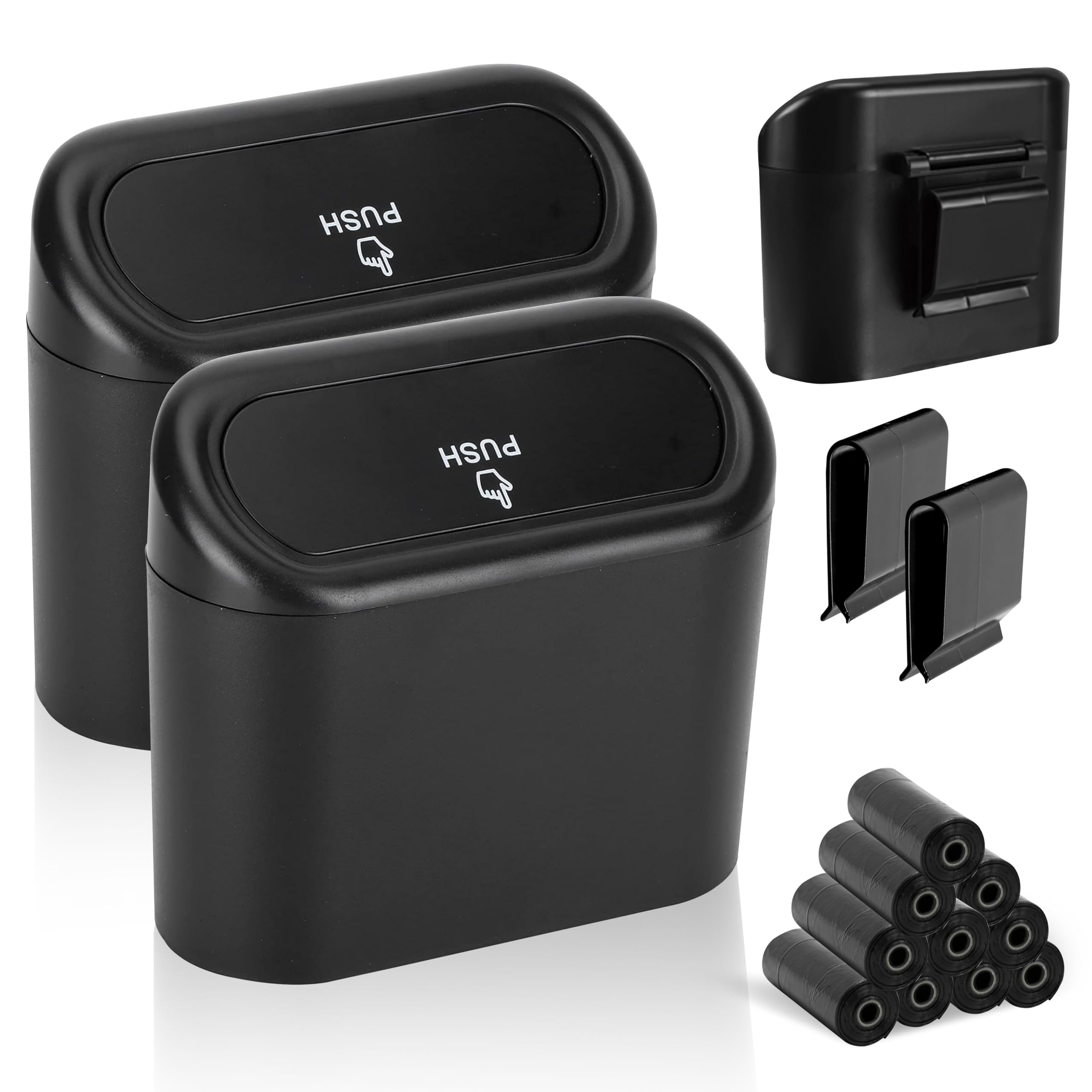 EcoNour Mini Car Trash Can with Lid - 2 Pack Leakproof Car Garbage Bin for Side Door & Backseat | Portable Auto Trash Organizer with 10 Rolls | Perfect for Vehicles, Office, Kitchen & Travel Accessories