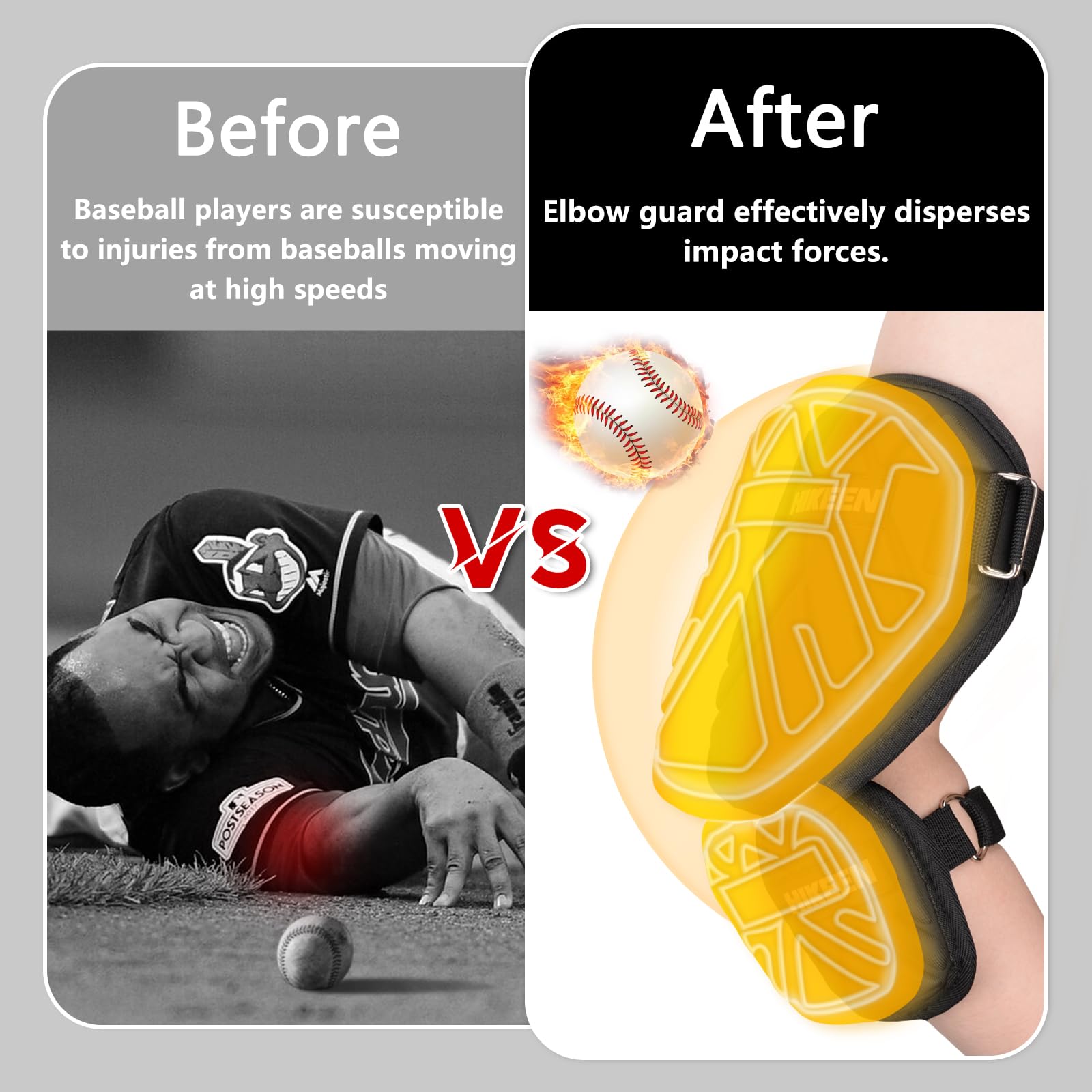 Hikeen Baseball Elbow Guard - Adult Batter Elbow Pads for Softball & Baseball Batting - Protective Forearm & Bicep Shield for Sports Training & Games