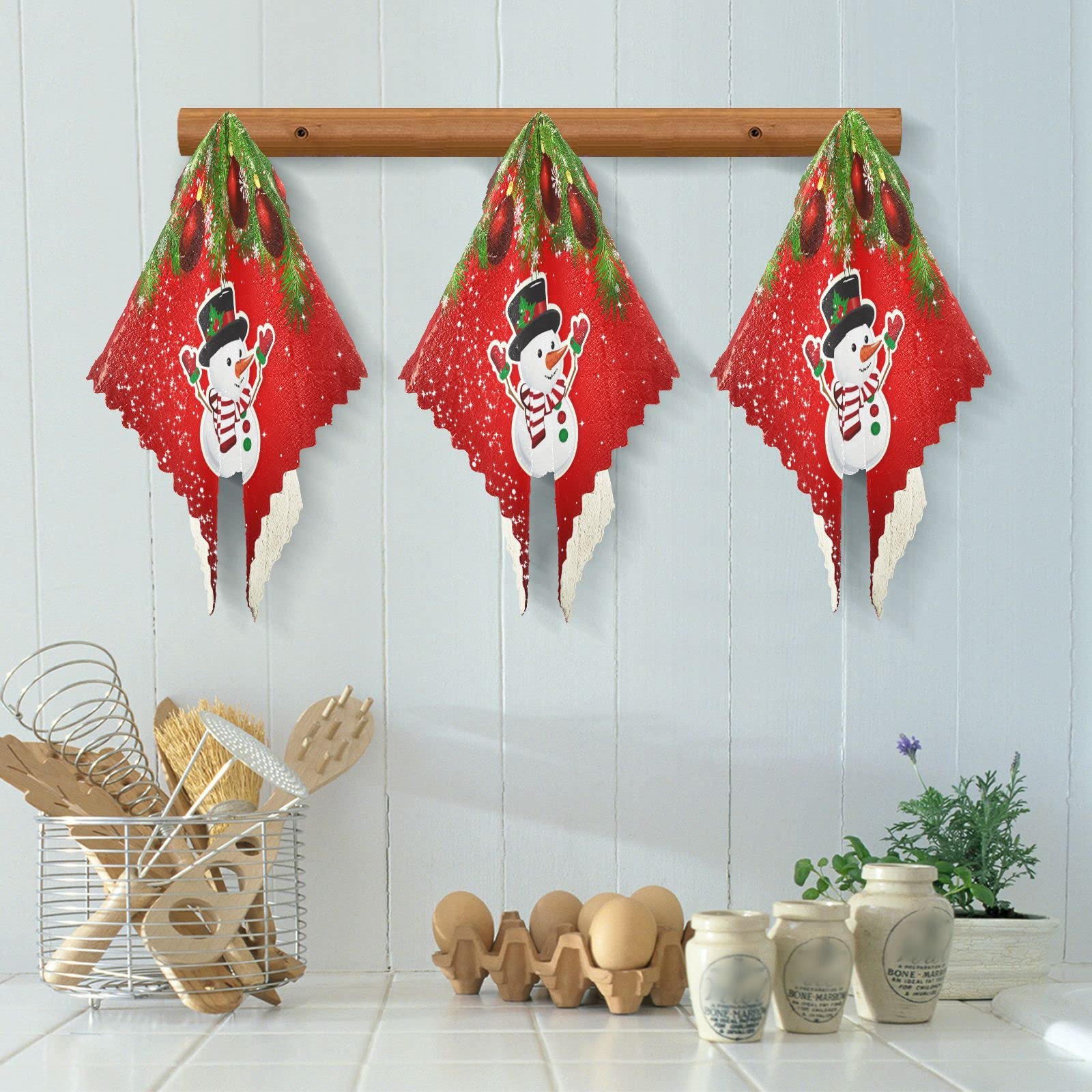 SUABO 6 Pack Christmas Kitchen Towels - Snowman Dish Cloths for Holiday Cleaning & Decor