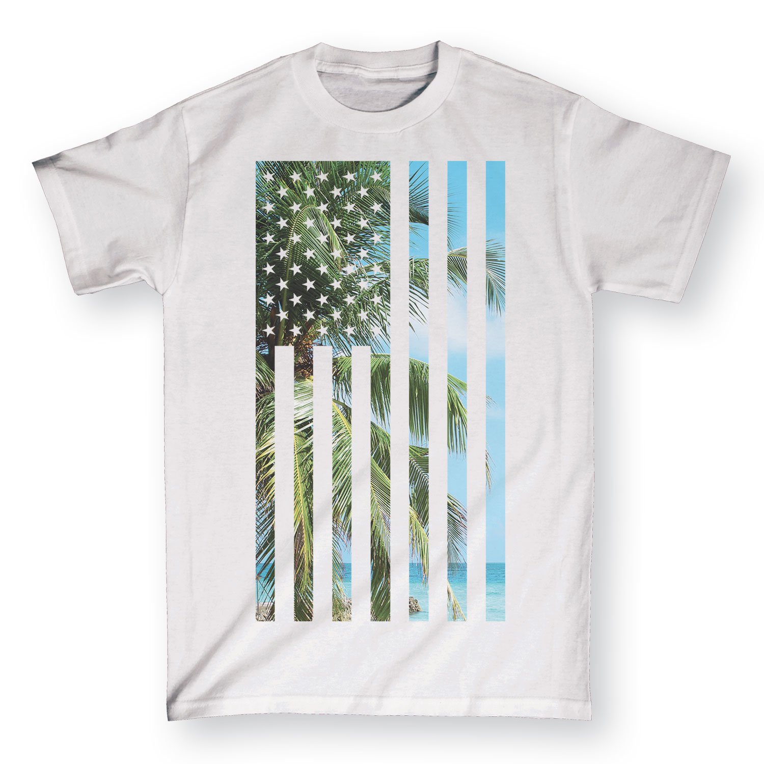 Men's Short Sleeve Graphic T-Shirt with USA Beach Flag Print - Casual Summer Wear for Beach Outings & Patriotic Events