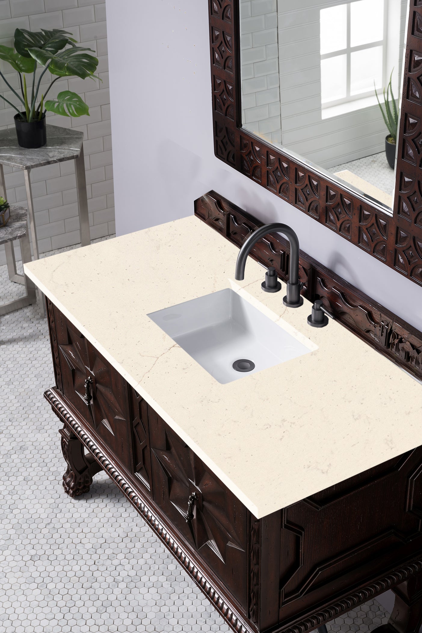 Balmoral 48 Inch Single Bathroom Vanity Cabinet in Antique Walnut with 3CM Eternal Marfil Quartz Countertop - Perfect for Modern Farmhouse, Coastal, or Traditional Bathroom Designs