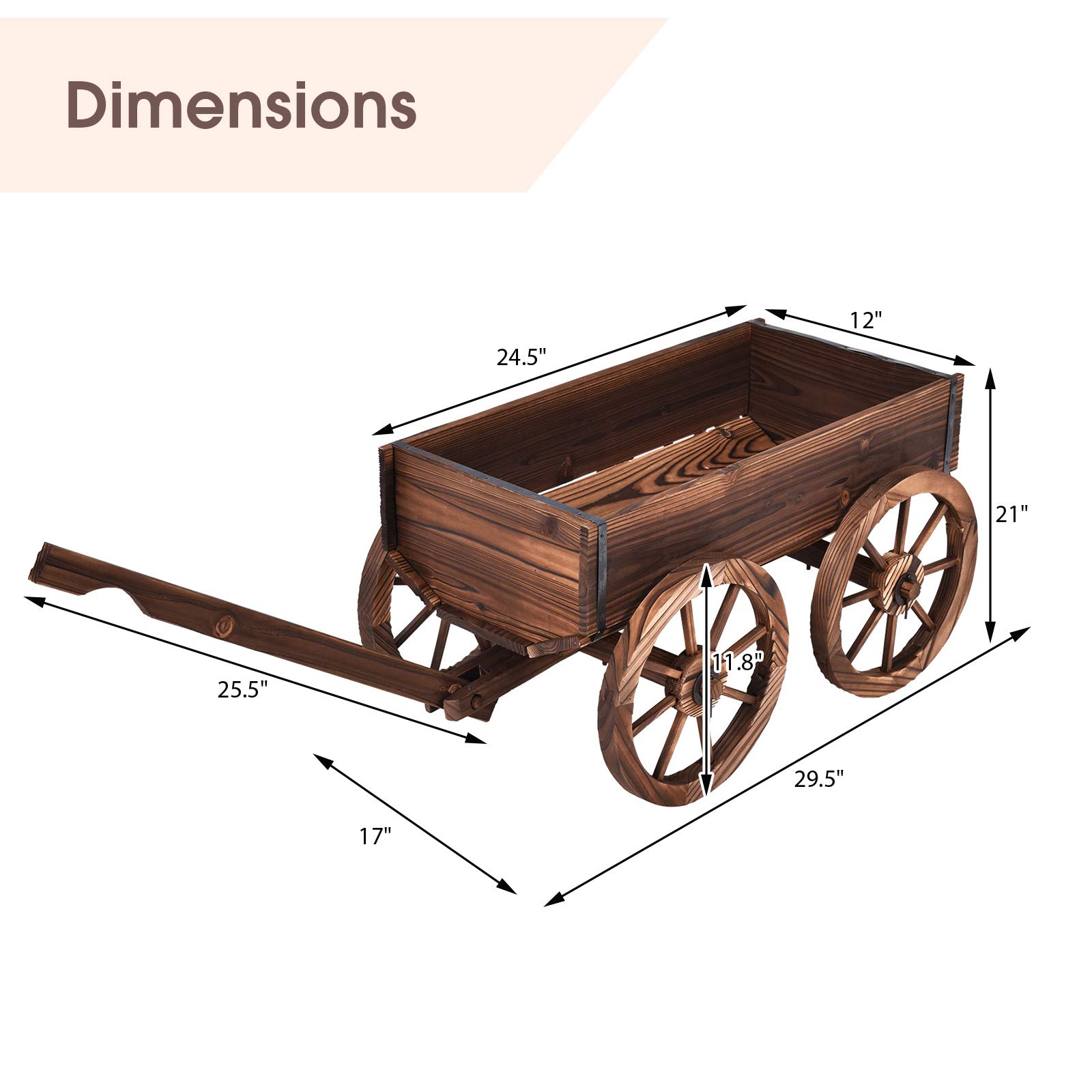 SAFSTAR Wooden Flower Planter Wagon with Wheels - Rustic Rolling Pot Stand for Outdoor Garden Decor - Perfect for Patio, Balcony & Backyard Plant Display