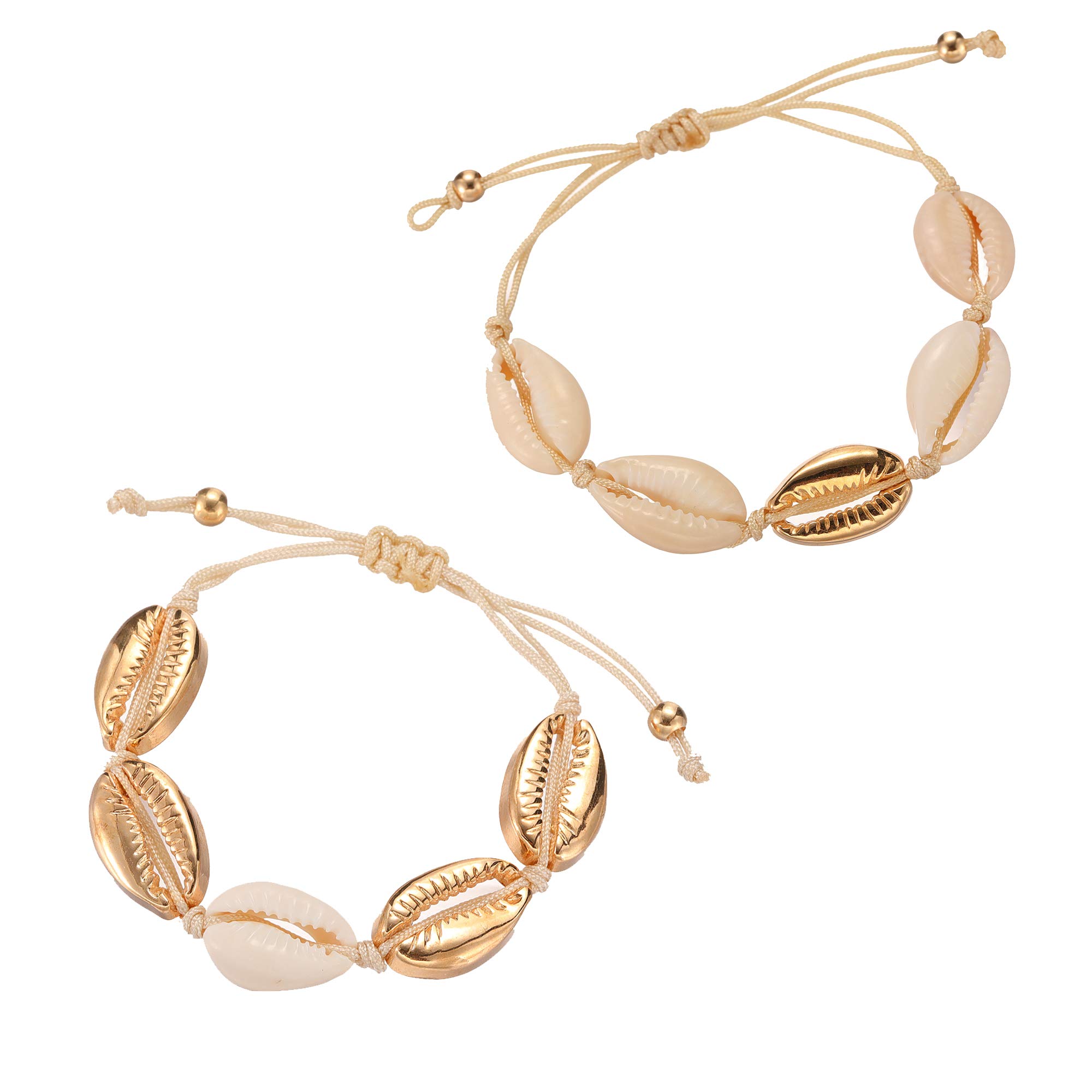 Softones 2Pcs Adjustable Handmade Beach Shell Bracelet & Anklet Set for Women - Perfect for Summer Vacation, Boho Festival, Beach Party and Casual Wear