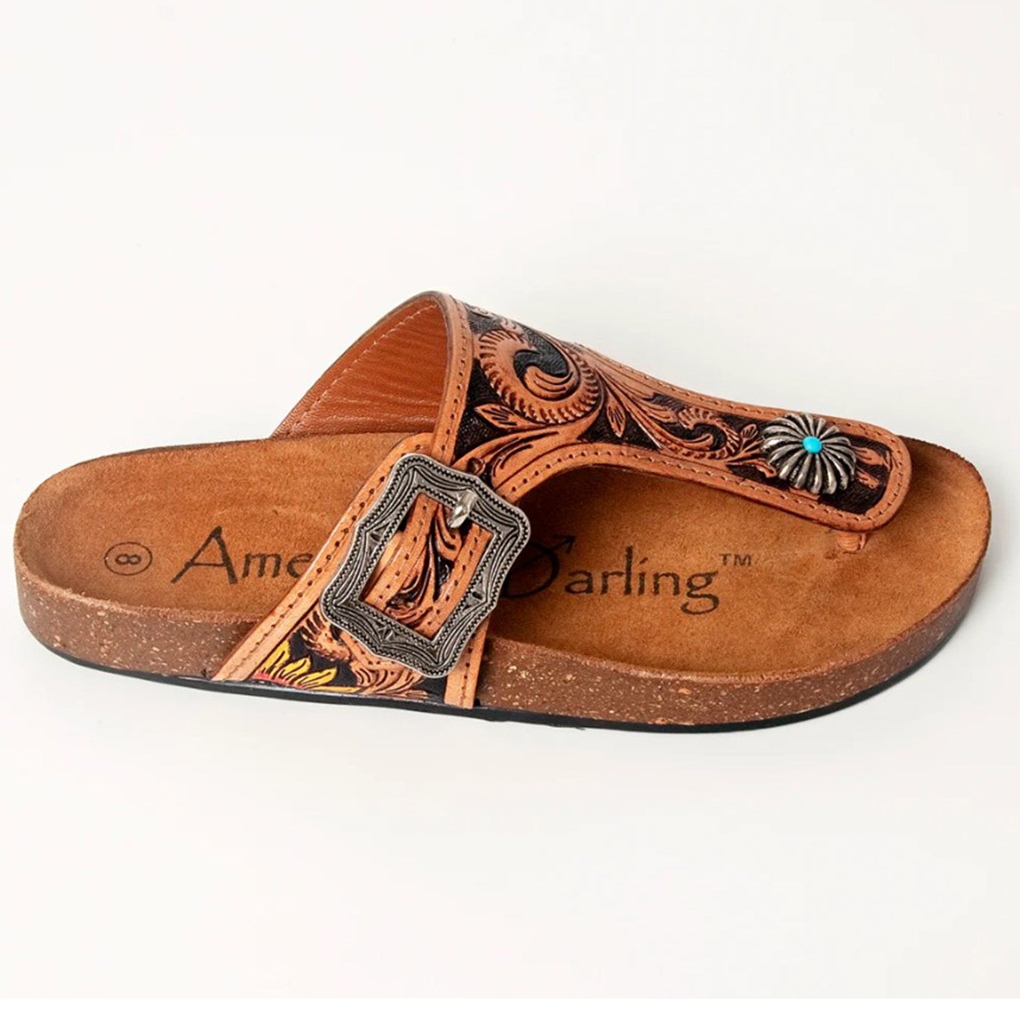 American Darling Women's Tooled Leather Sandals - Comfortable & Stylish for Summer, Beach & Casual Outings
