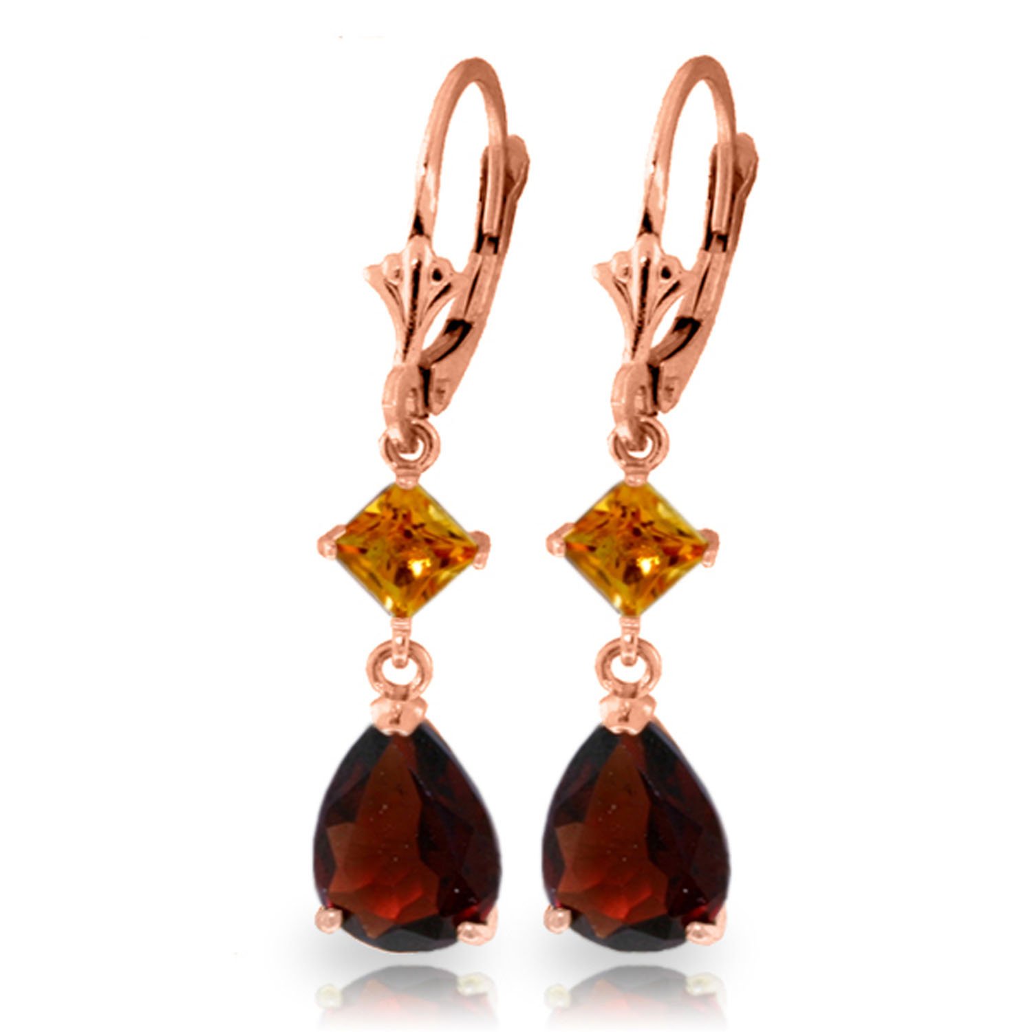 14K Rose Gold Dangling Earrings with Garnet and Citrine Gemstones - Elegant Jewelry for Women, Perfect for Weddings, Parties & Special Occasions