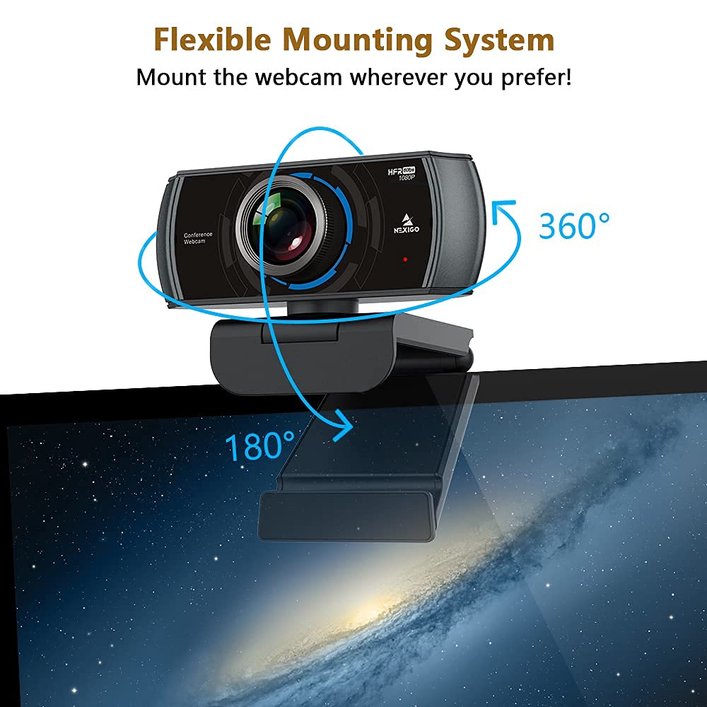 NexiGo N980P 1080P 60FPS HD Webcam with Built-in Microphone, 120° Wide Angle, Software Control & Mini Tripod - Perfect for Zoom, Skype, Teams Video Calls, Online Classes, Live Streaming & Home Office Setup