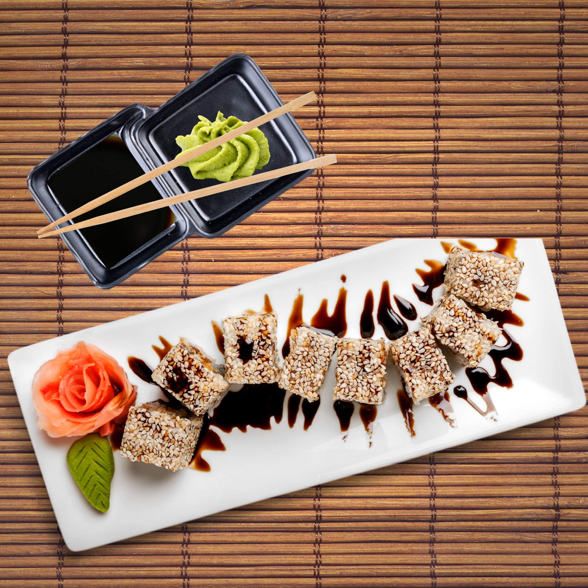 Needzo 2-Pack Melamine Divided Sauce Bowls - Dual Compartment Soy Sauce & Wasabi Dipping Plates, Durable Plastic Containers for Sushi, Dumplings & Asian Cuisine