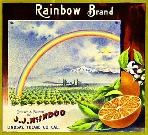 Vintage Lindsay Tulare County Rainbow #2 Orange Citrus Fruit Crate Magnet - Retro California Farmhouse Decor for Fridge, Office & Kitchen (Art Print Collectible)