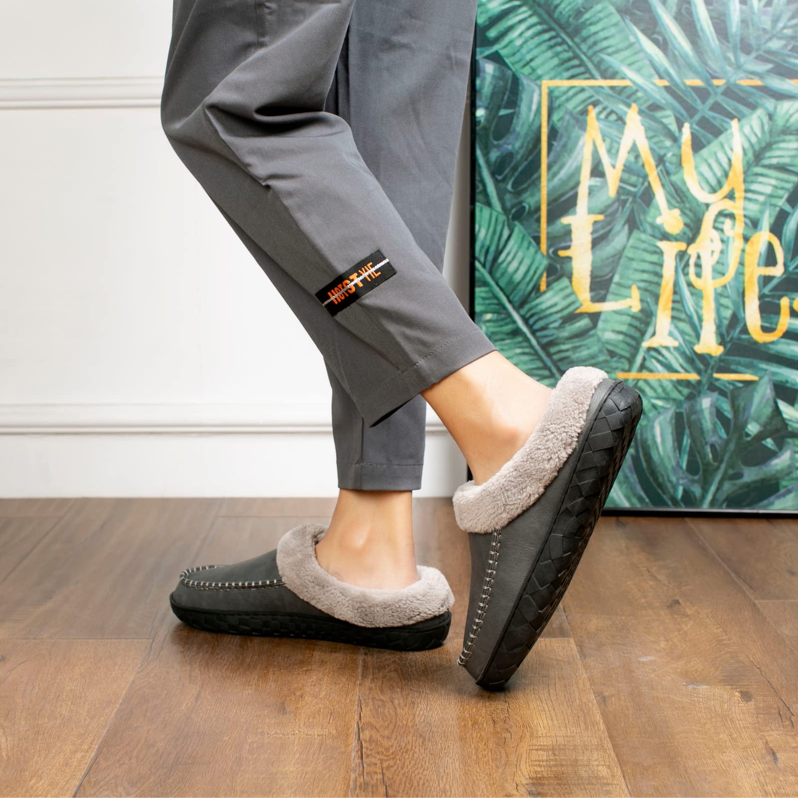 WOTTE Men's Moccasin Slippers - Soft Microsuede with Fleece Lining & Memory Foam - Comfortable Indoor/Outdoor House Shoes for Relaxing at Home, Walking the Dog or Quick Errands