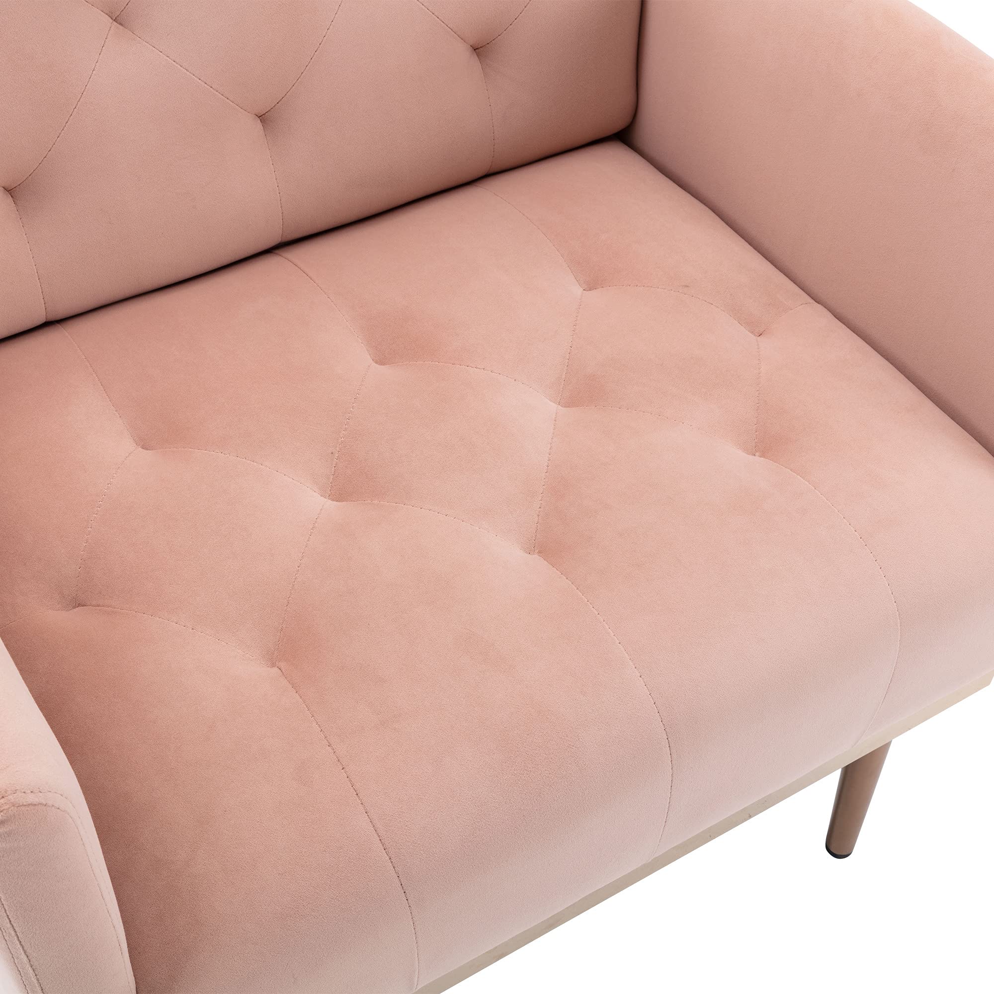 Luxury Velvet Accent Chair - Modern Tufted Upholstered Armchair for Living Room, Bedroom & Lounge - Comfy Single Sofa Chair with Wide Throne Design - Perfect for Reading, Relaxing & Home Decor (Pink) - Elegant Seating Solution for Apartments, Dorms & Office Spaces