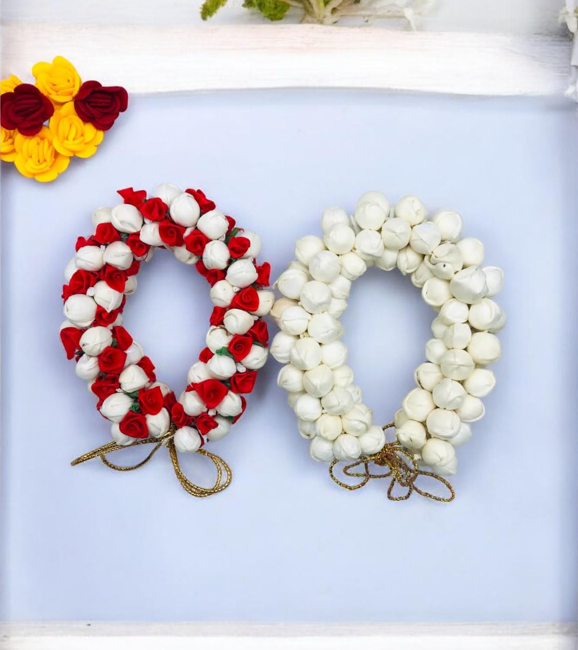 Arooman™ Artificial Flower Juda/Gajra for Women & Girls - Pack of 2 (White & Red) - Perfect for Weddings, Parties, and Hair Accessories